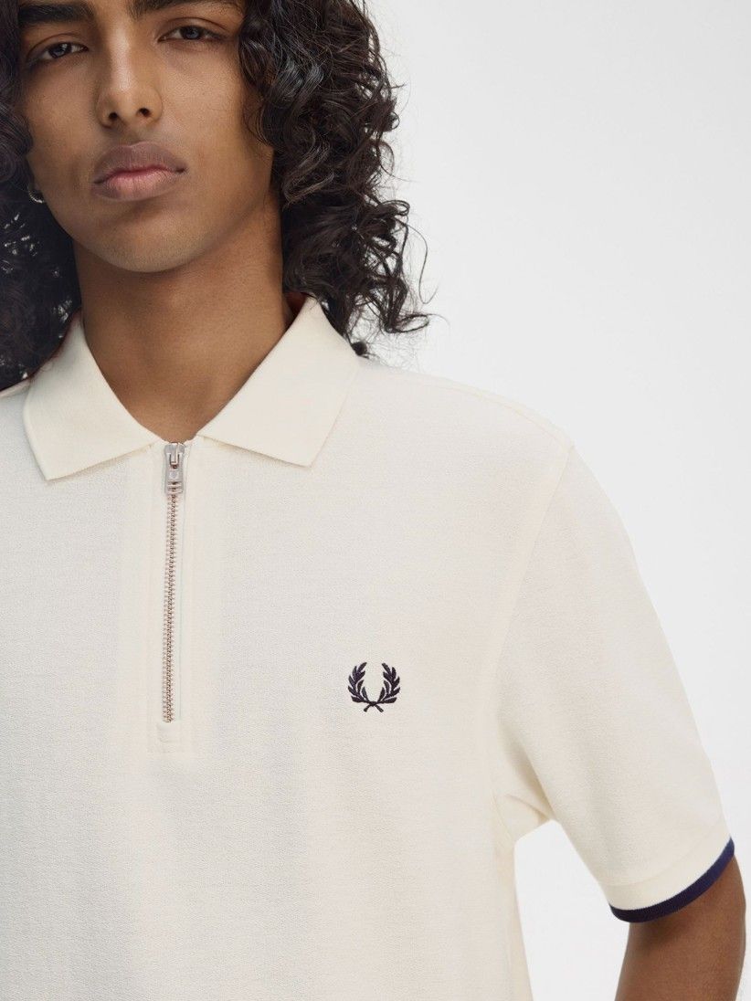 Polo Fred Perry Crepe Piqu Zip Neck Bege