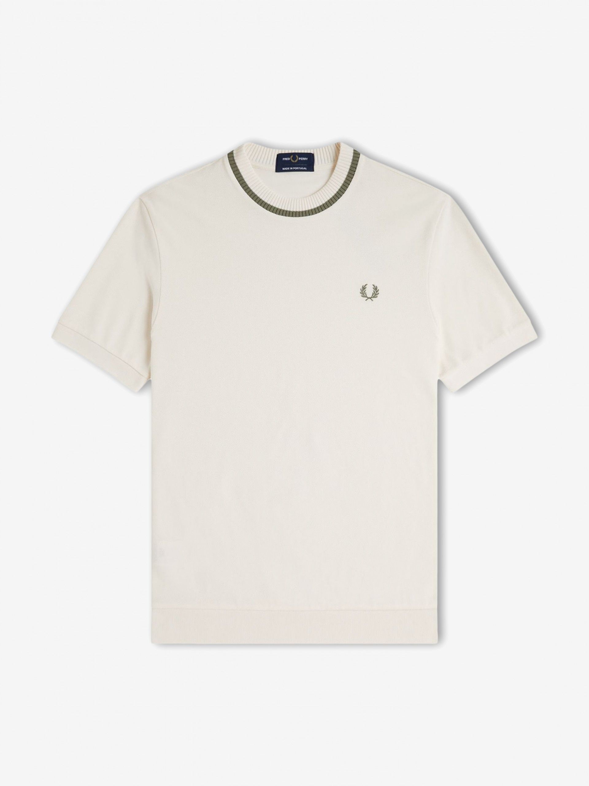 Camiseta Fred Perry Crew Neck Piqué Beige y Verde