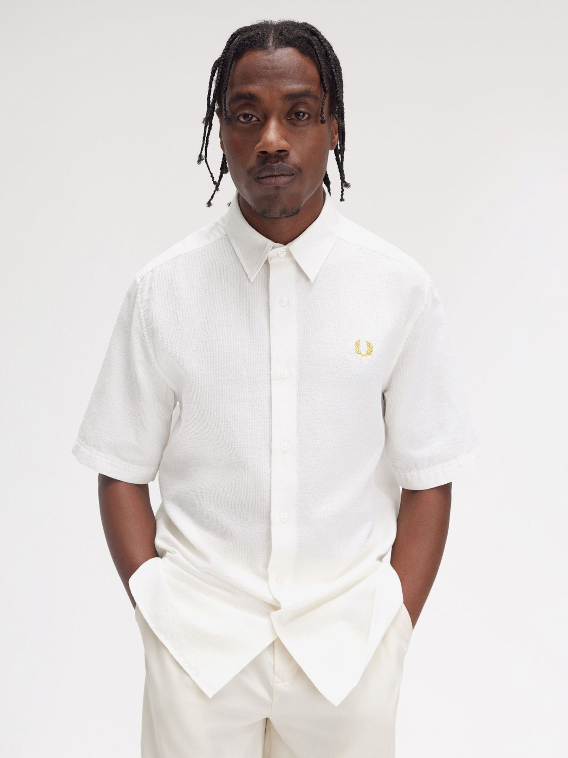 Camisa Fred Perry Textured Seersucker Branca