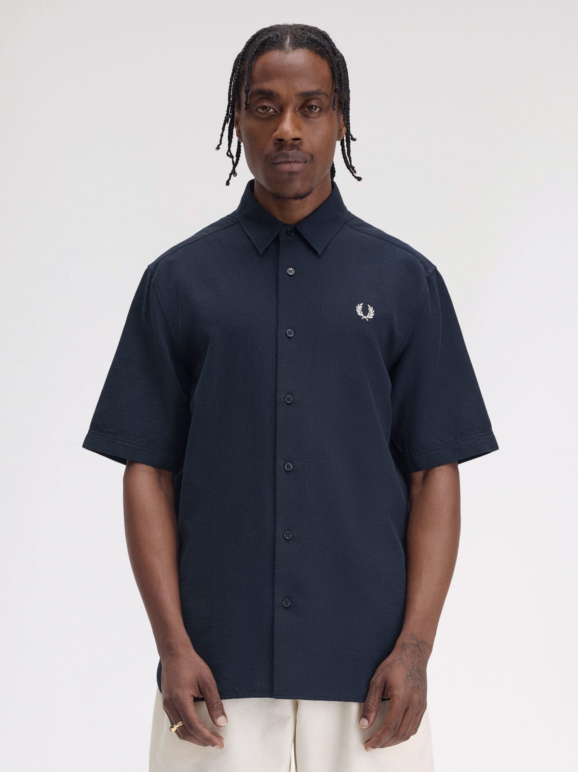 Camisa Fred Perry Textured Seersucker Azul