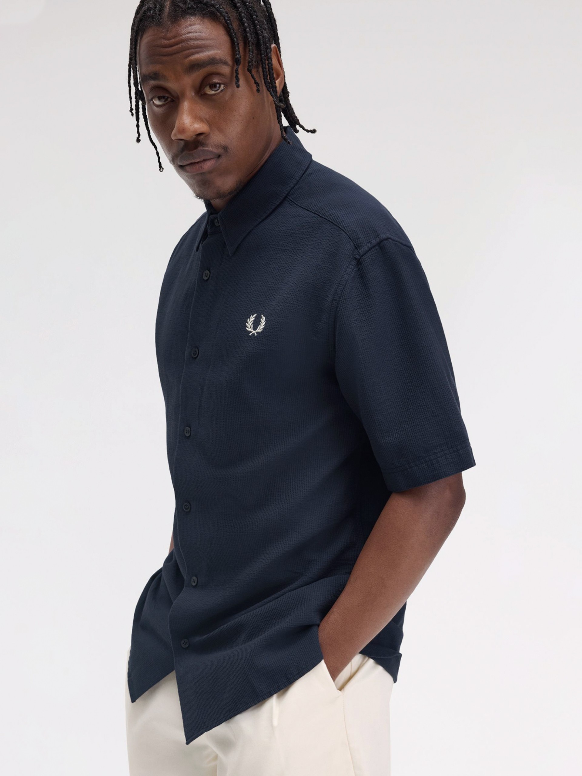 Camisa Fred Perry Textured Seersucker Azul