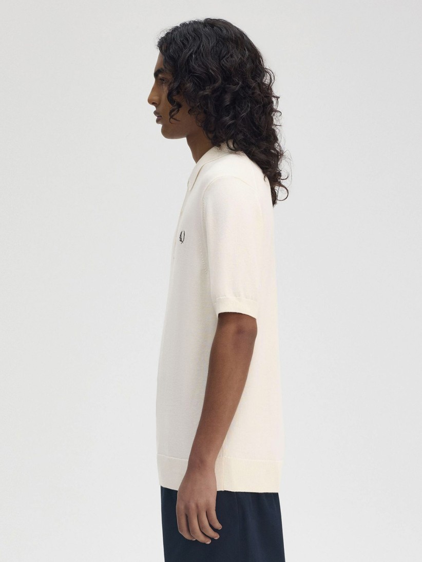 Fred Perry Cotton Knitted Beige Polo Shirt