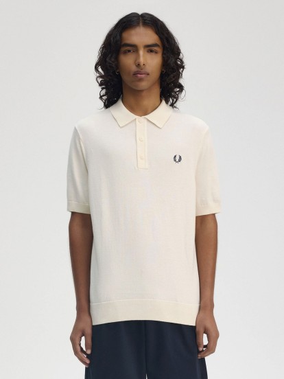 Fred Perry Cotton Knitted Beige Polo Shirt