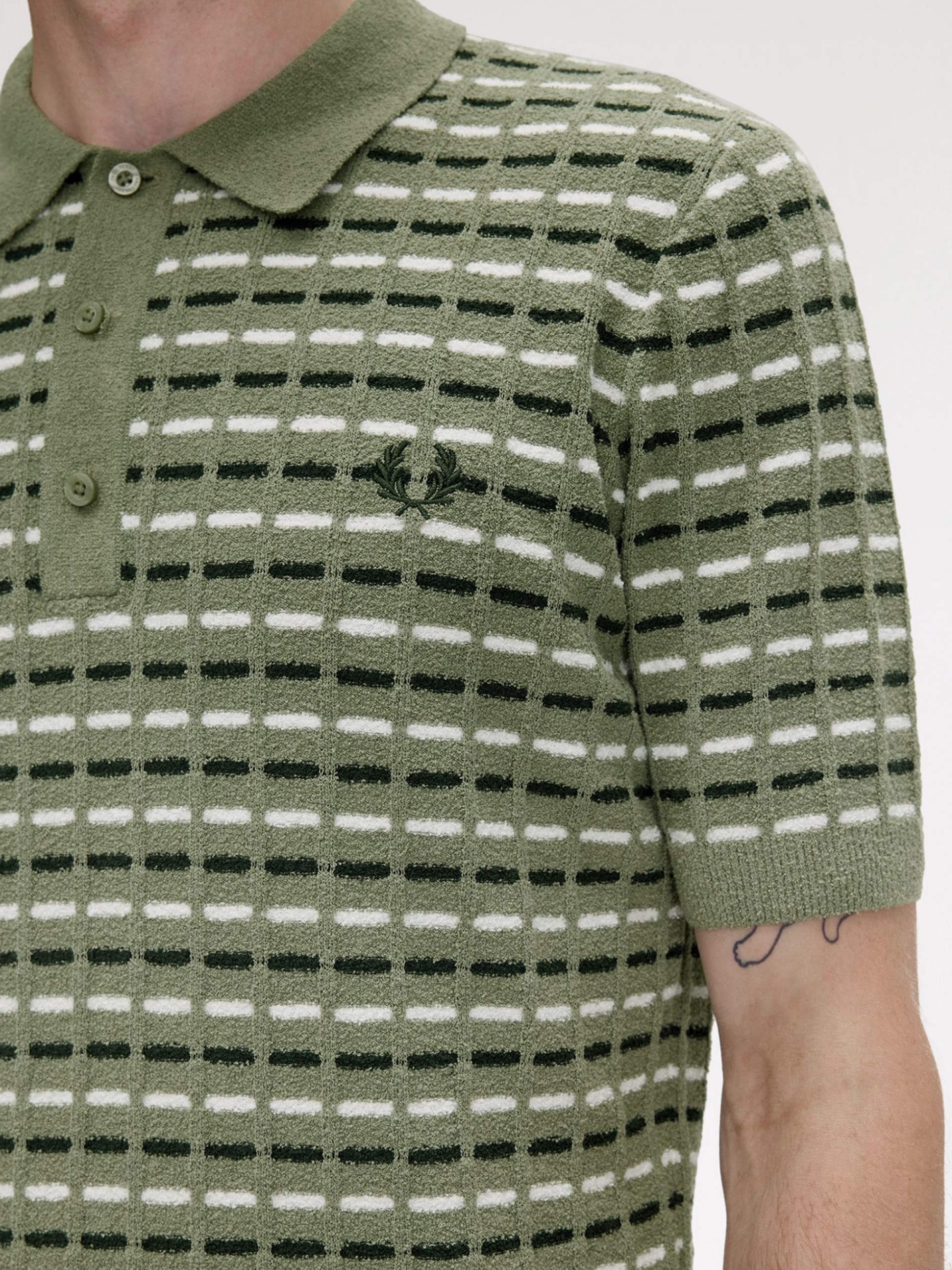 Polo Fred Perry Bouclé Ribbed Knitted Às Riscas Verde