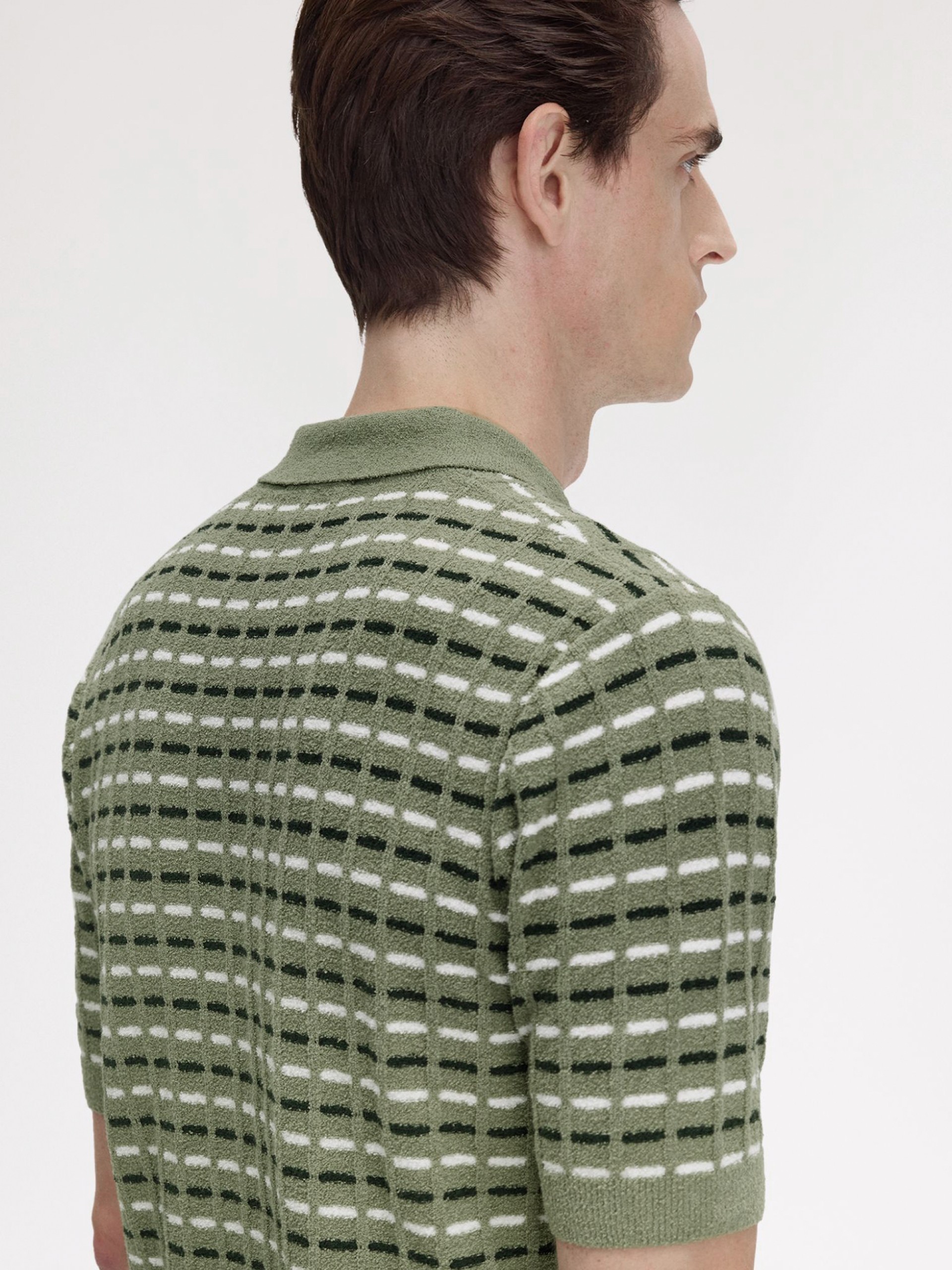 Polo Fred Perry Bouclé Ribbed Knitted De Rayas Verde