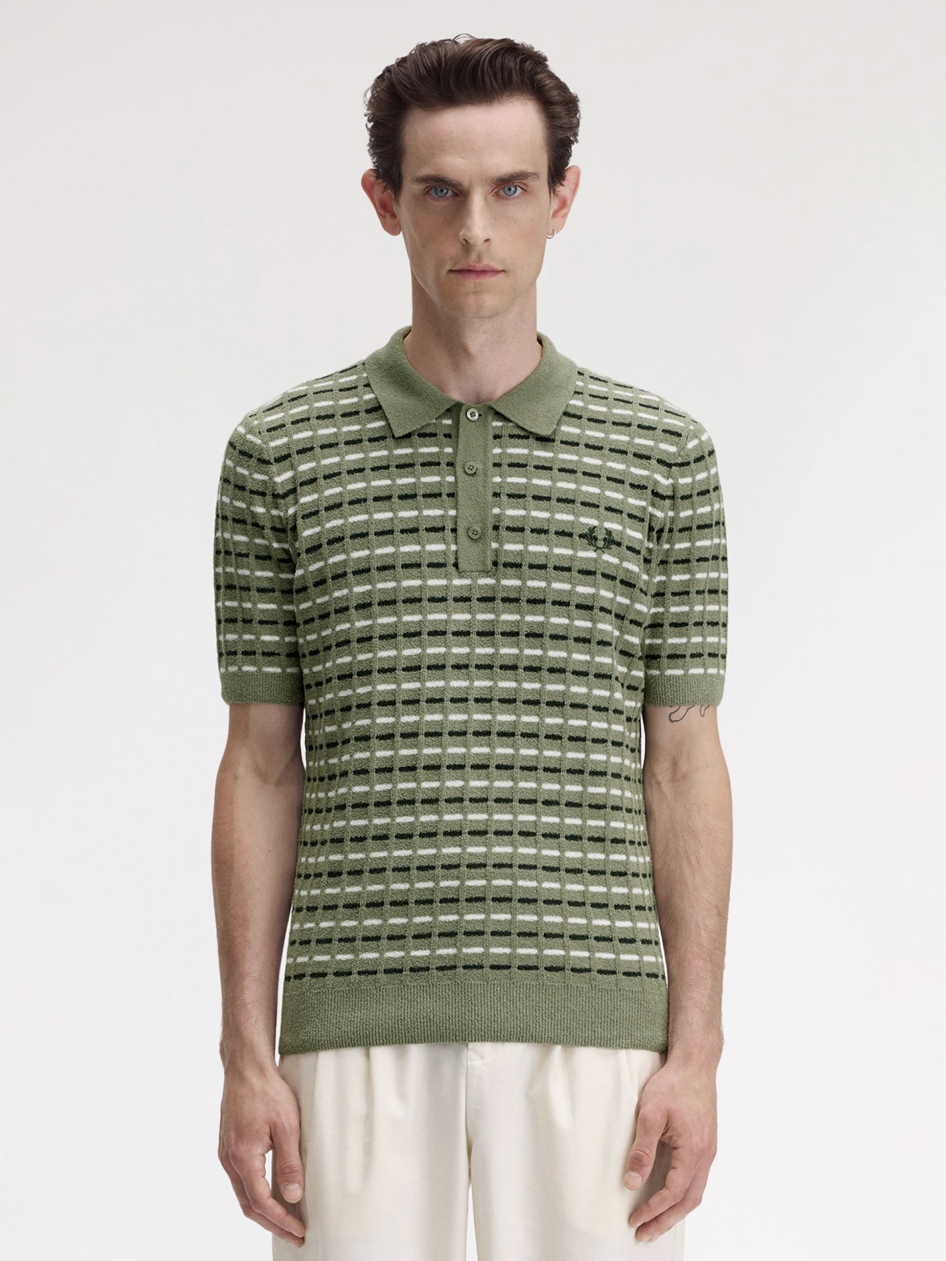 Polo Fred Perry Bouclé Ribbed Knitted De Rayas Verde