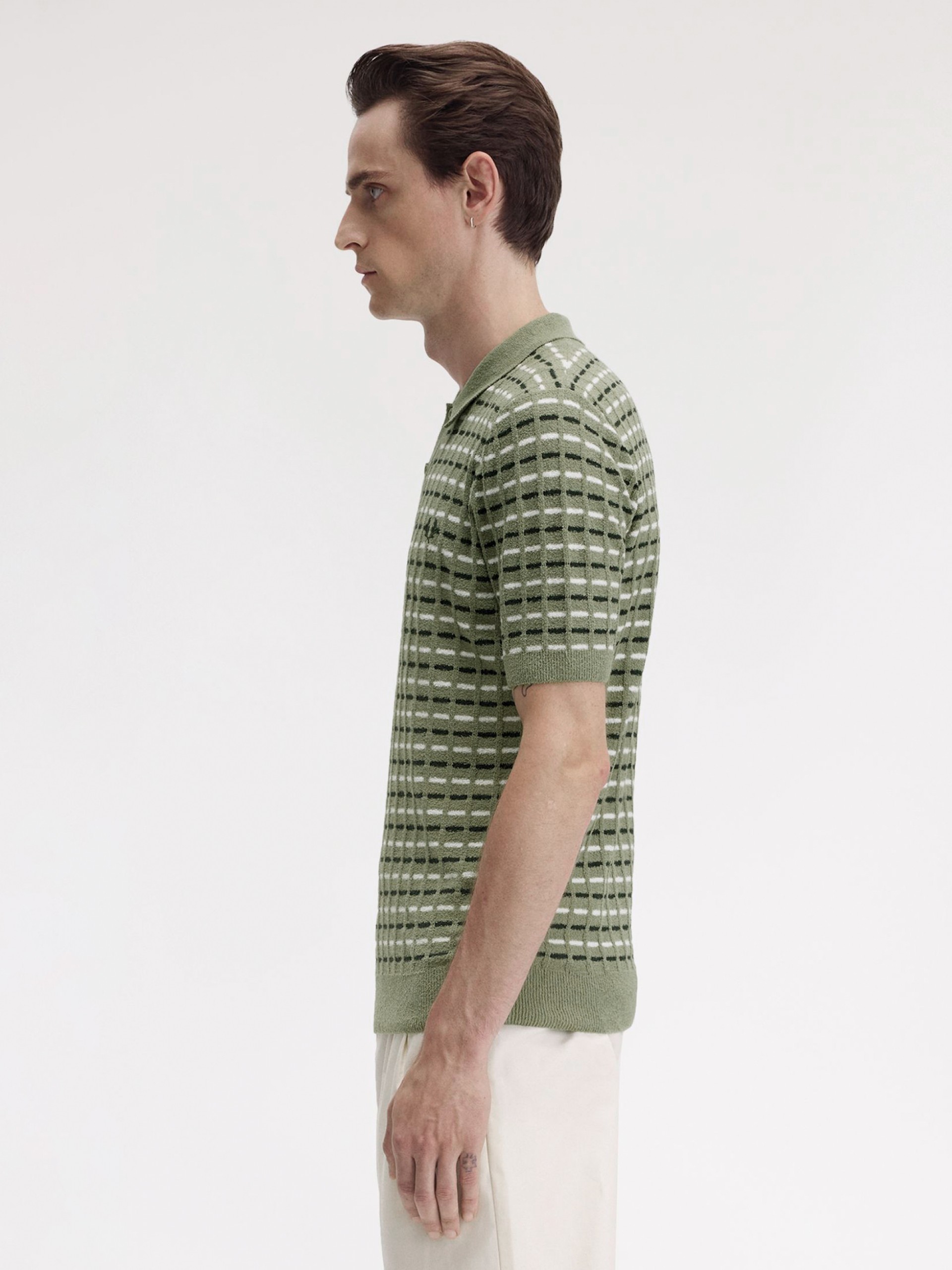 Polo Fred Perry Bouclé Ribbed Knitted De Rayas Verde