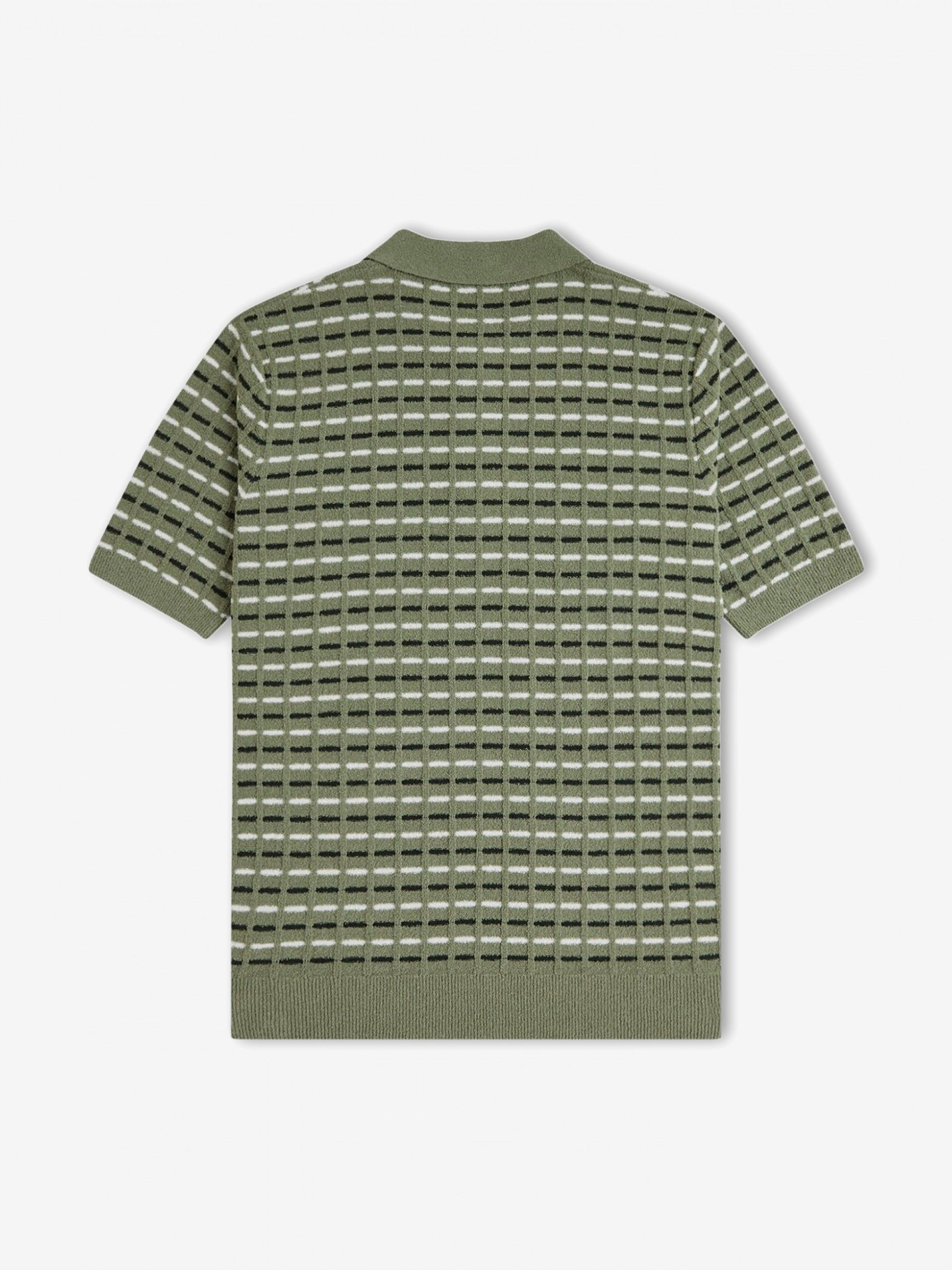 Fred Perry Bouclé Ribbed Knitted Striped Green Polo Shirt