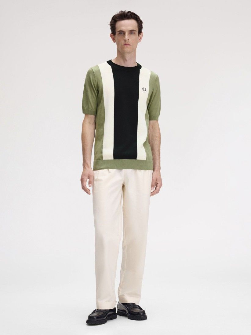 T-shirt Fred Perry Vertical Knitted s Riscas Verde