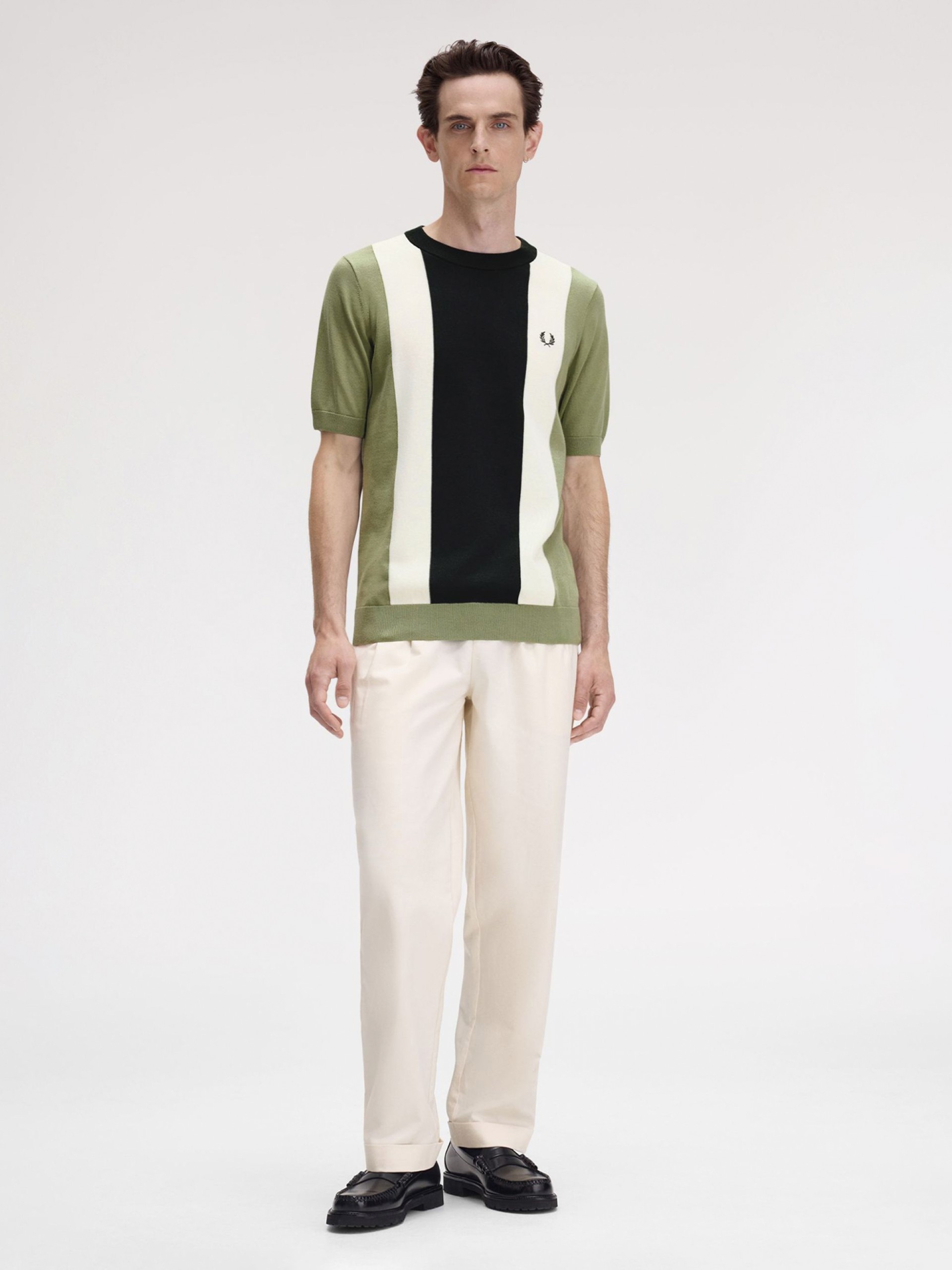 Camiseta Fred Perry Vertical Knitted De Rayas Verde