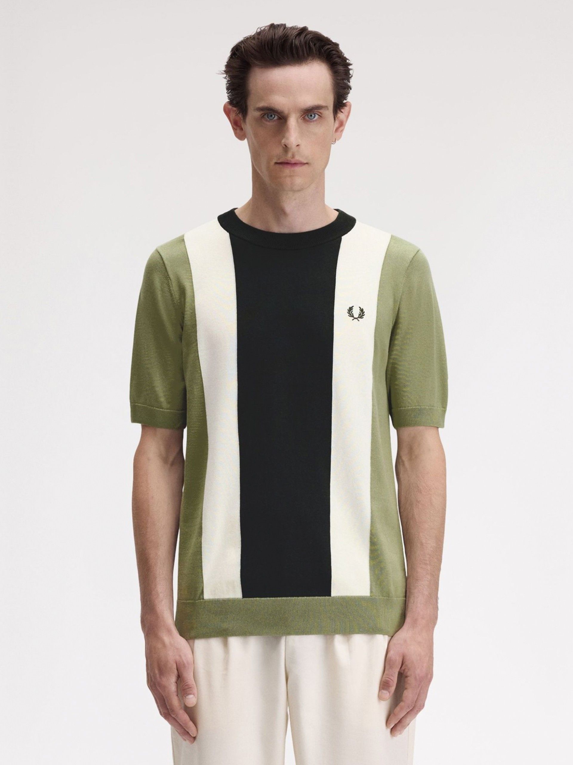 T-shirt Fred Perry Vertical Knitted Às Riscas Verde