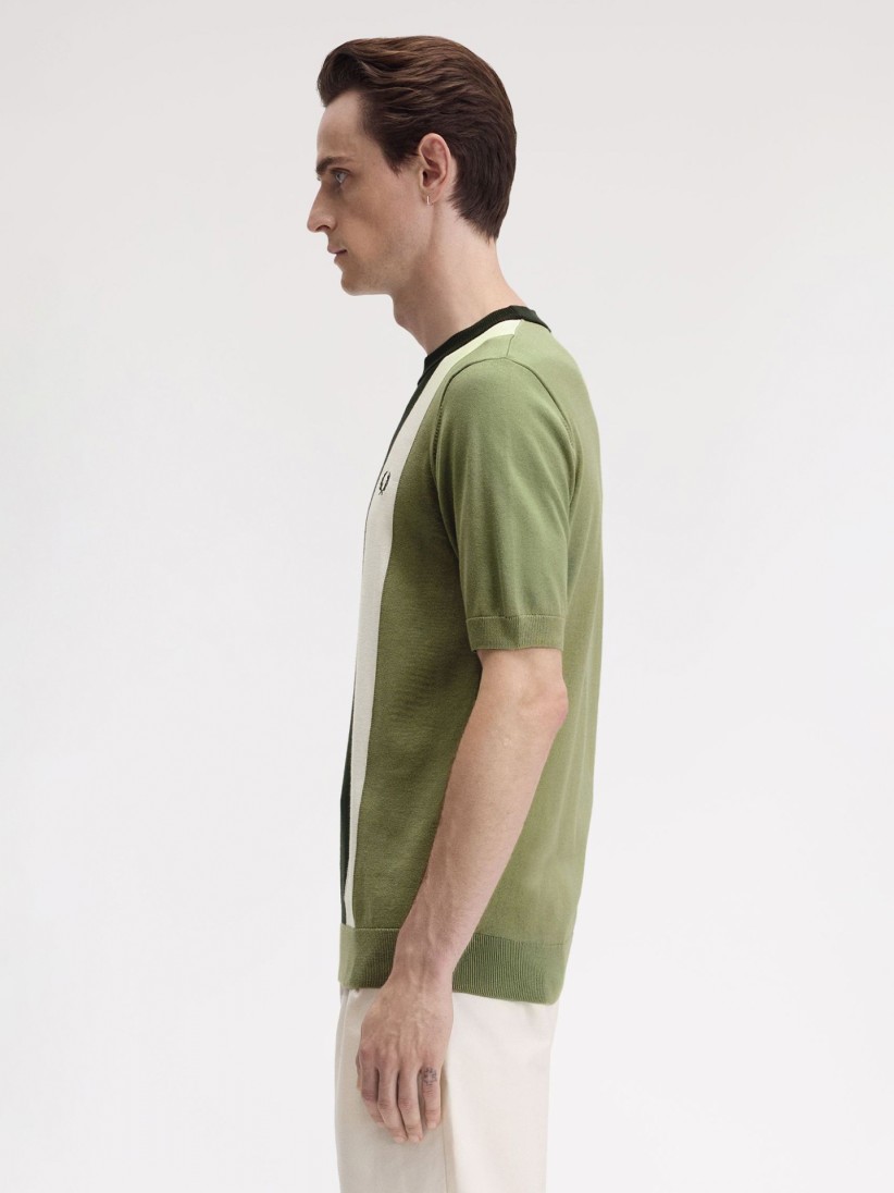 T-shirt Fred Perry Vertical Knitted s Riscas Verde