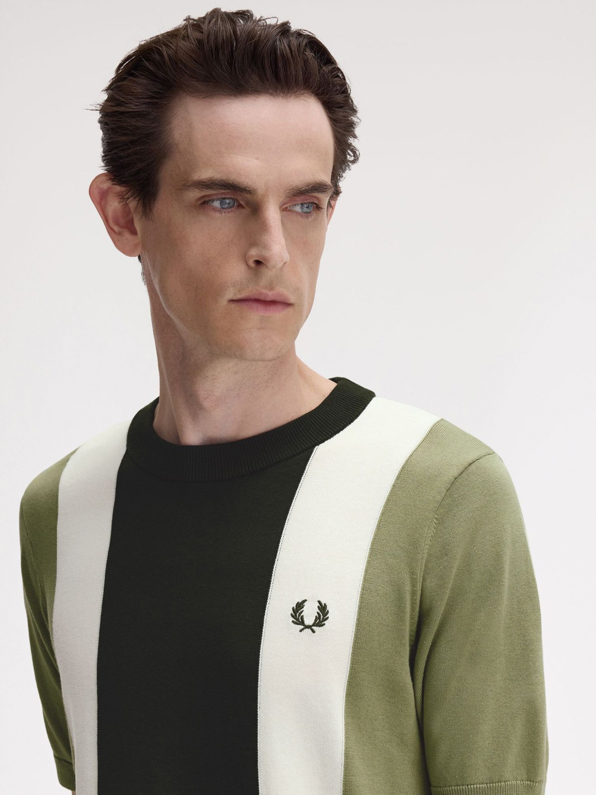 T-shirt Fred Perry Vertical Knitted Às Riscas Verde