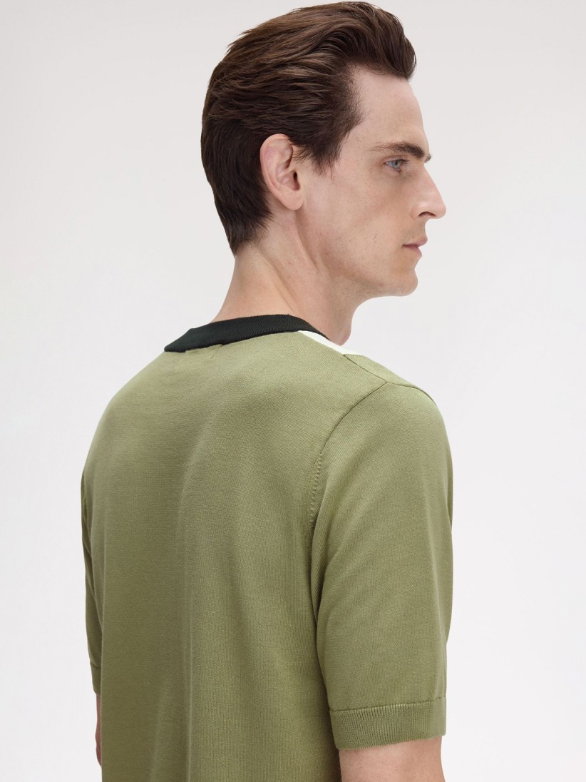 T-shirt Fred Perry Vertical Knitted s Riscas Verde