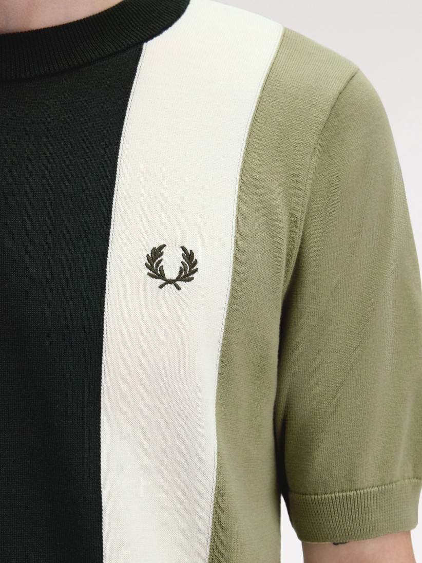 T-shirt Fred Perry Vertical Knitted s Riscas Verde