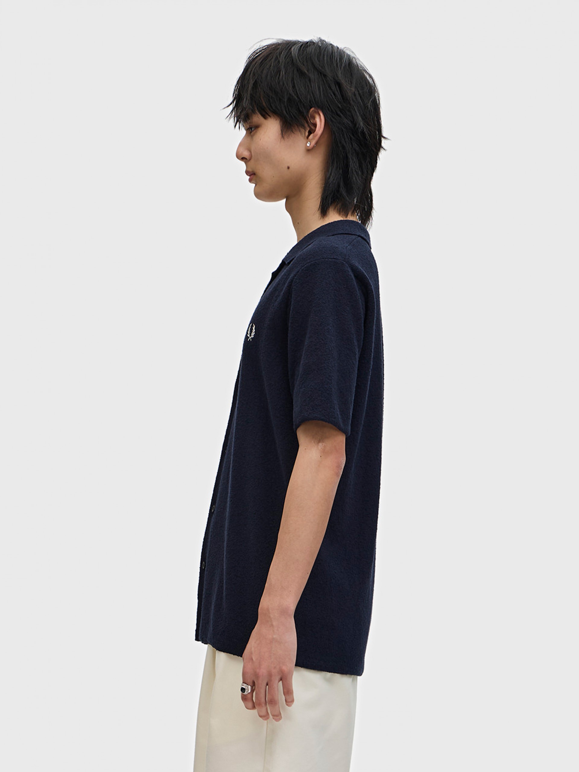 Fred Perry Revere Collar Knitted Navy Blue Polo Shirt