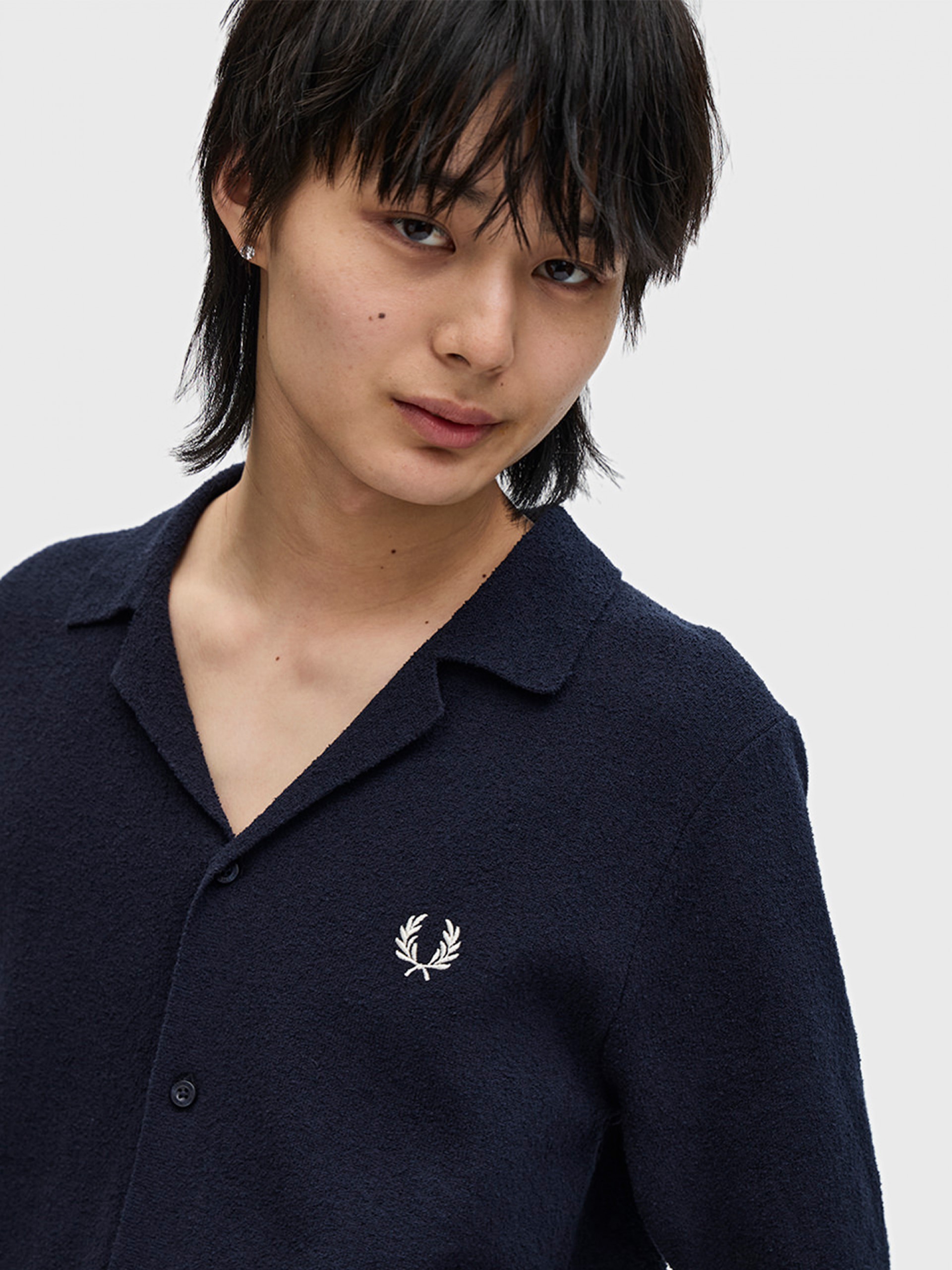 Fred Perry Revere Collar Knitted Navy Blue Polo Shirt