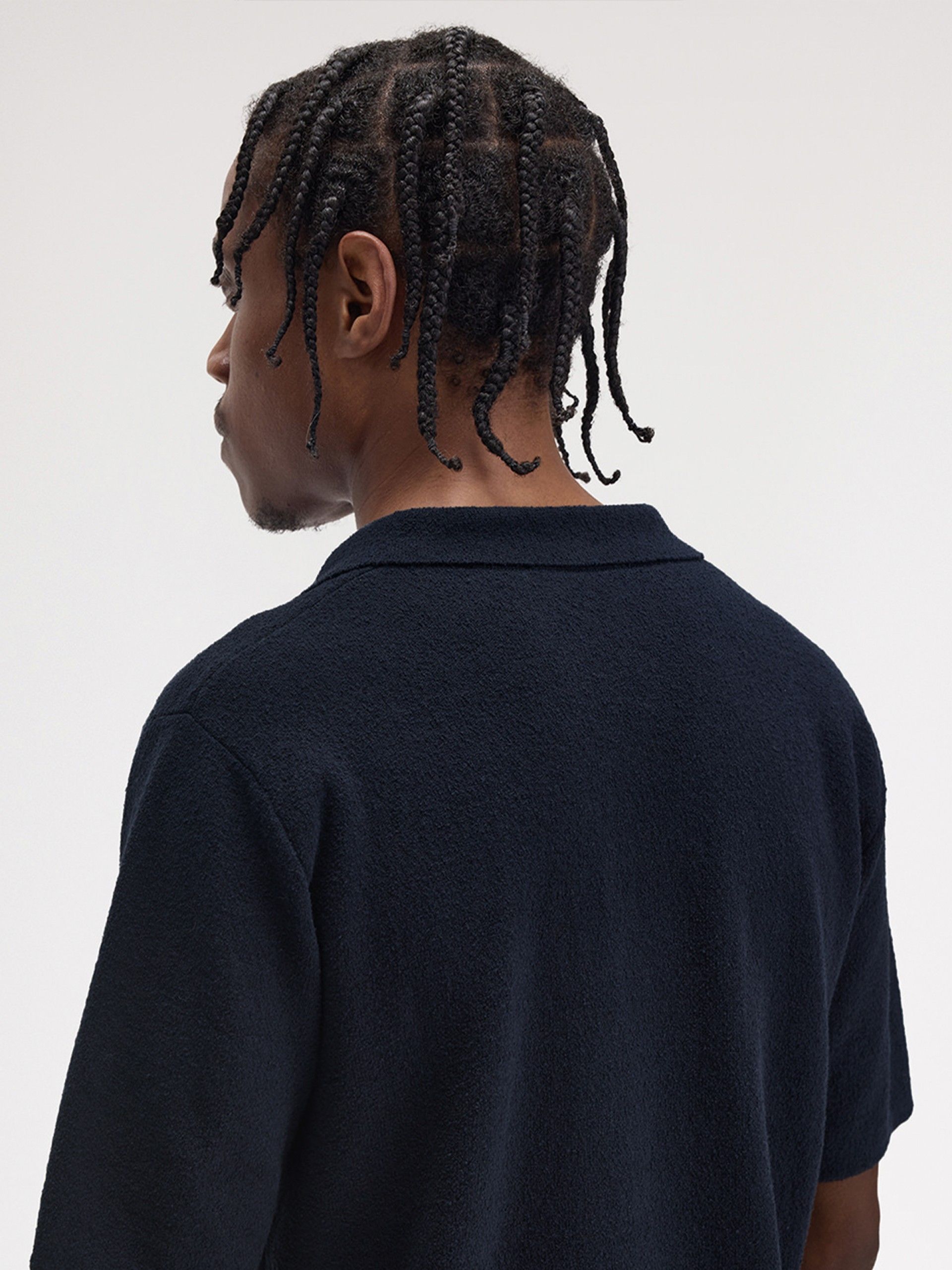 Fred Perry Revere Collar Knitted Navy Blue Polo Shirt