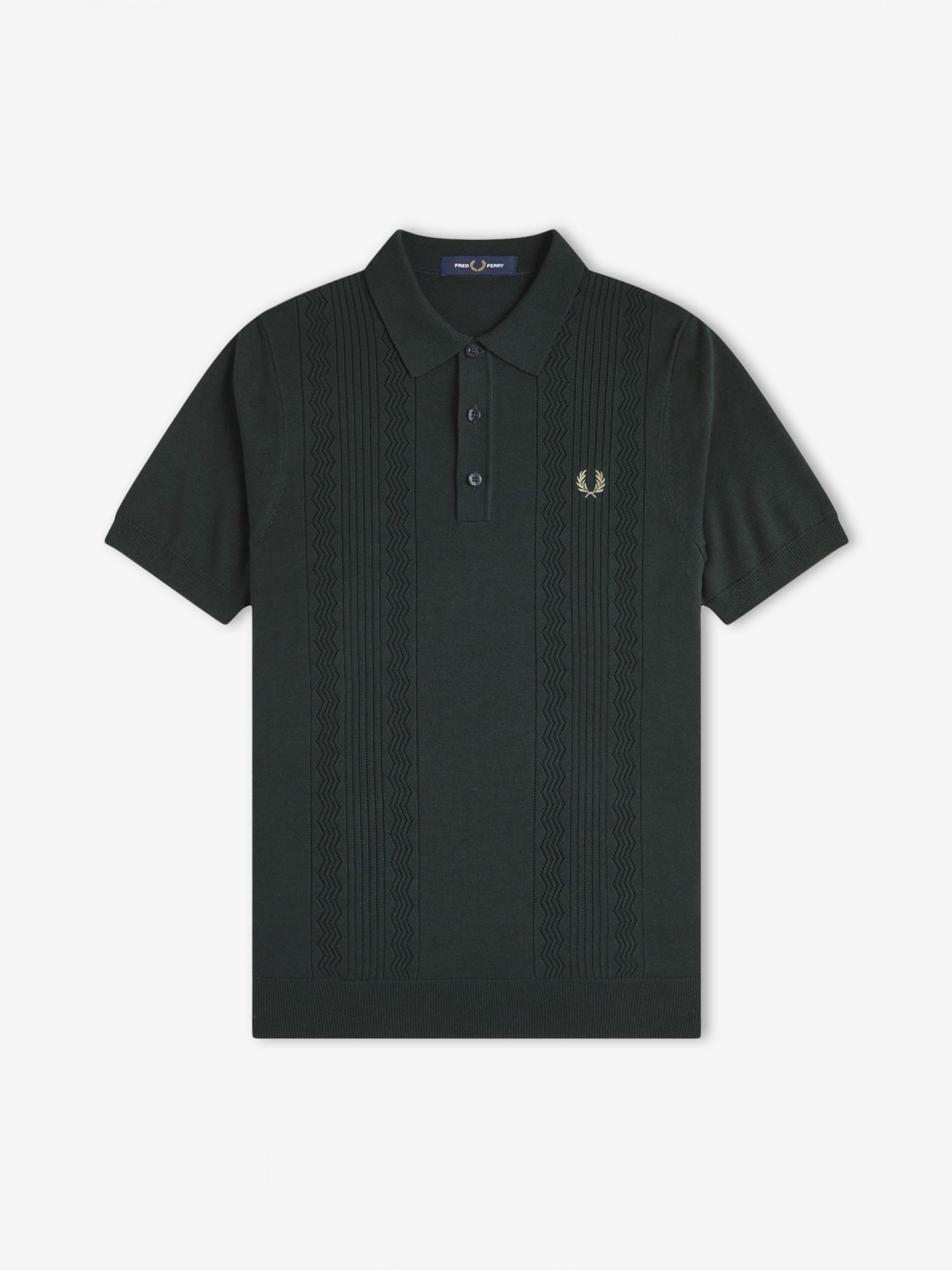Fred Perry Pointelle Panel Knitted Green Polo Shirt