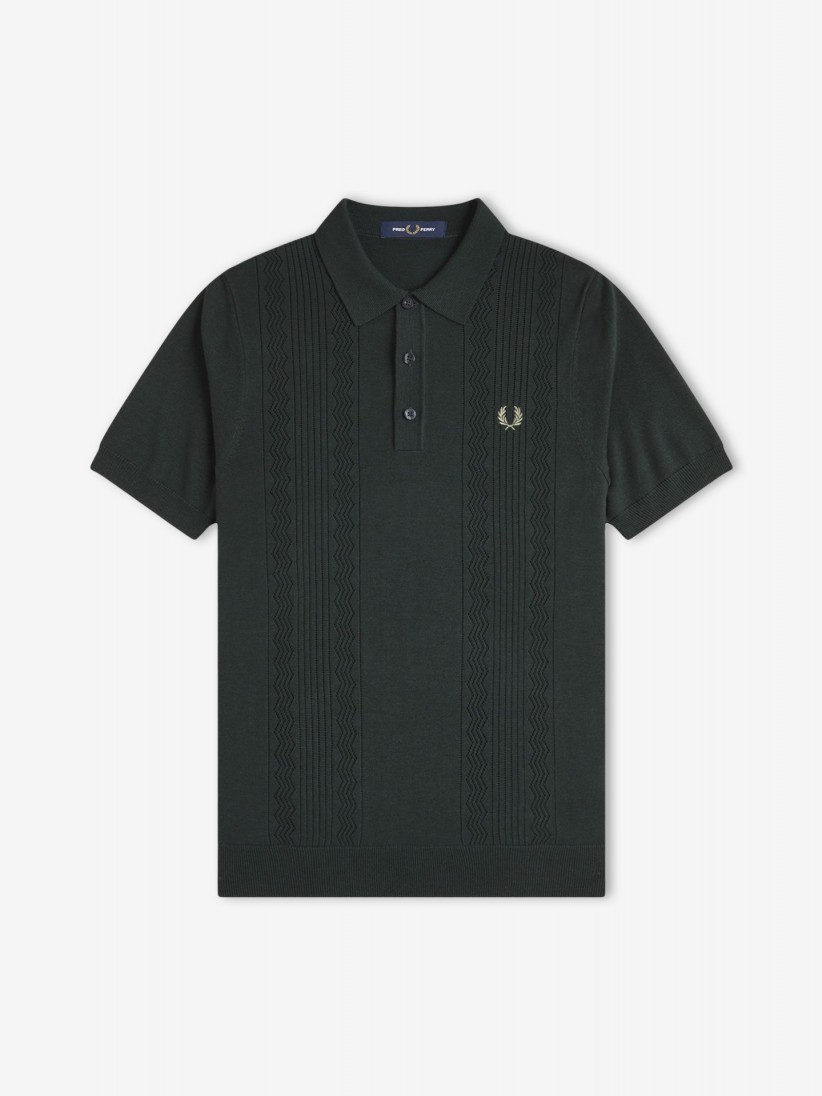 Fred Perry Pointelle Panel Knitted Green Polo Shirt - K9750