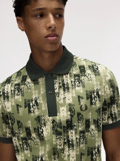 Fred Perry Abstract Print Green Polo Shirt