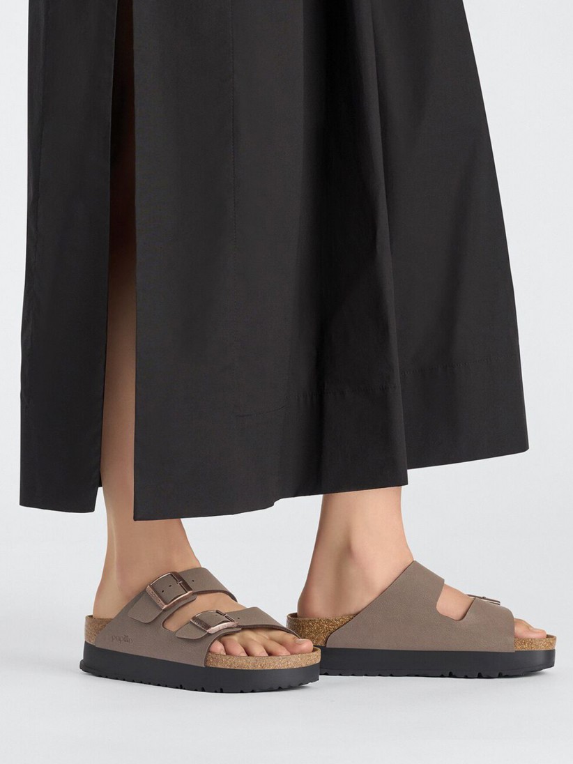 Chinelos Birkenstock Arizona III Papillio Flex Platform Birko-Flor Castanhos