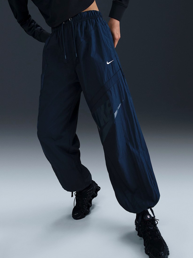 Nike Sportswear Woven Mid-Rise Loose Blue Trousers For Women