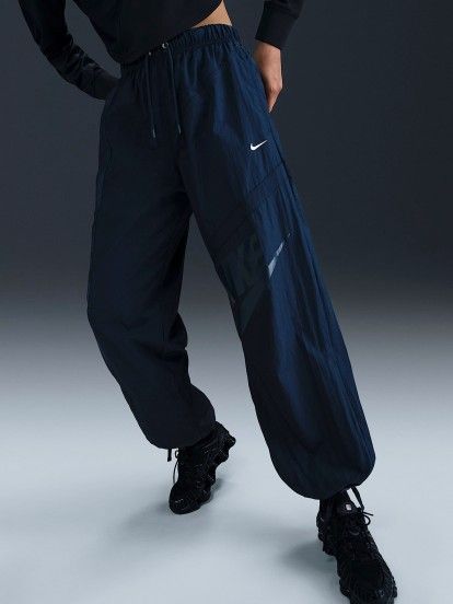 Nike Sportswear Woven Mid-Rise Loose Blue Trousers For Women