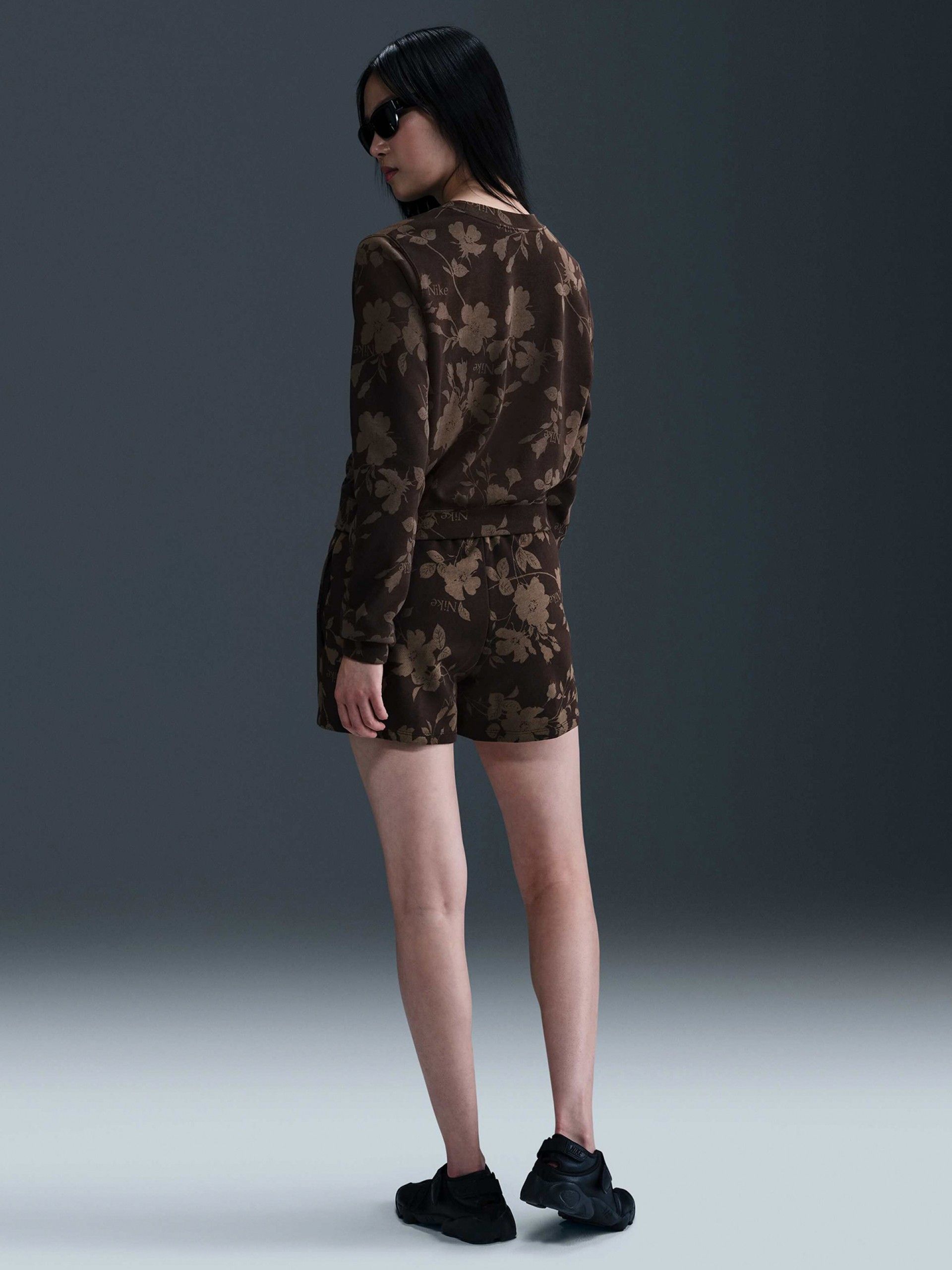 Camisola Nike Sportswear Chill Terry Castanha Estampada Para Mulher