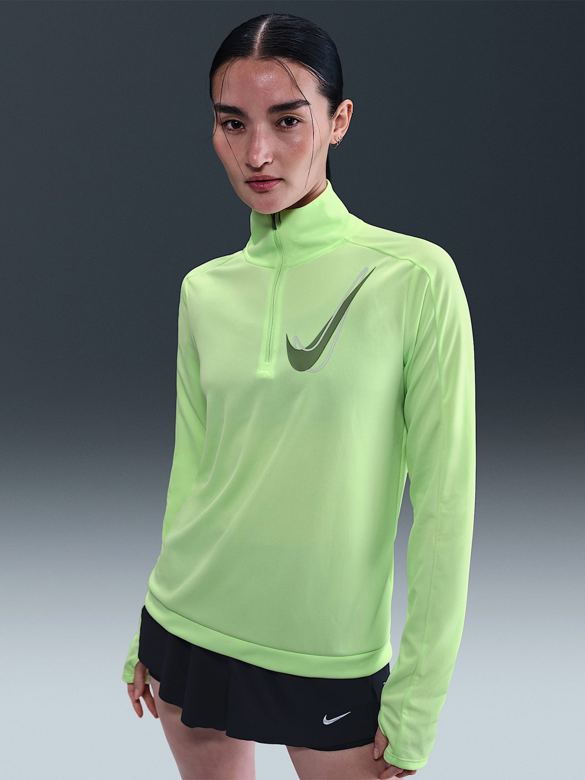 Camisola com Fecho de Running Nike Swoosh Dri-FIT Verde Para Mulher