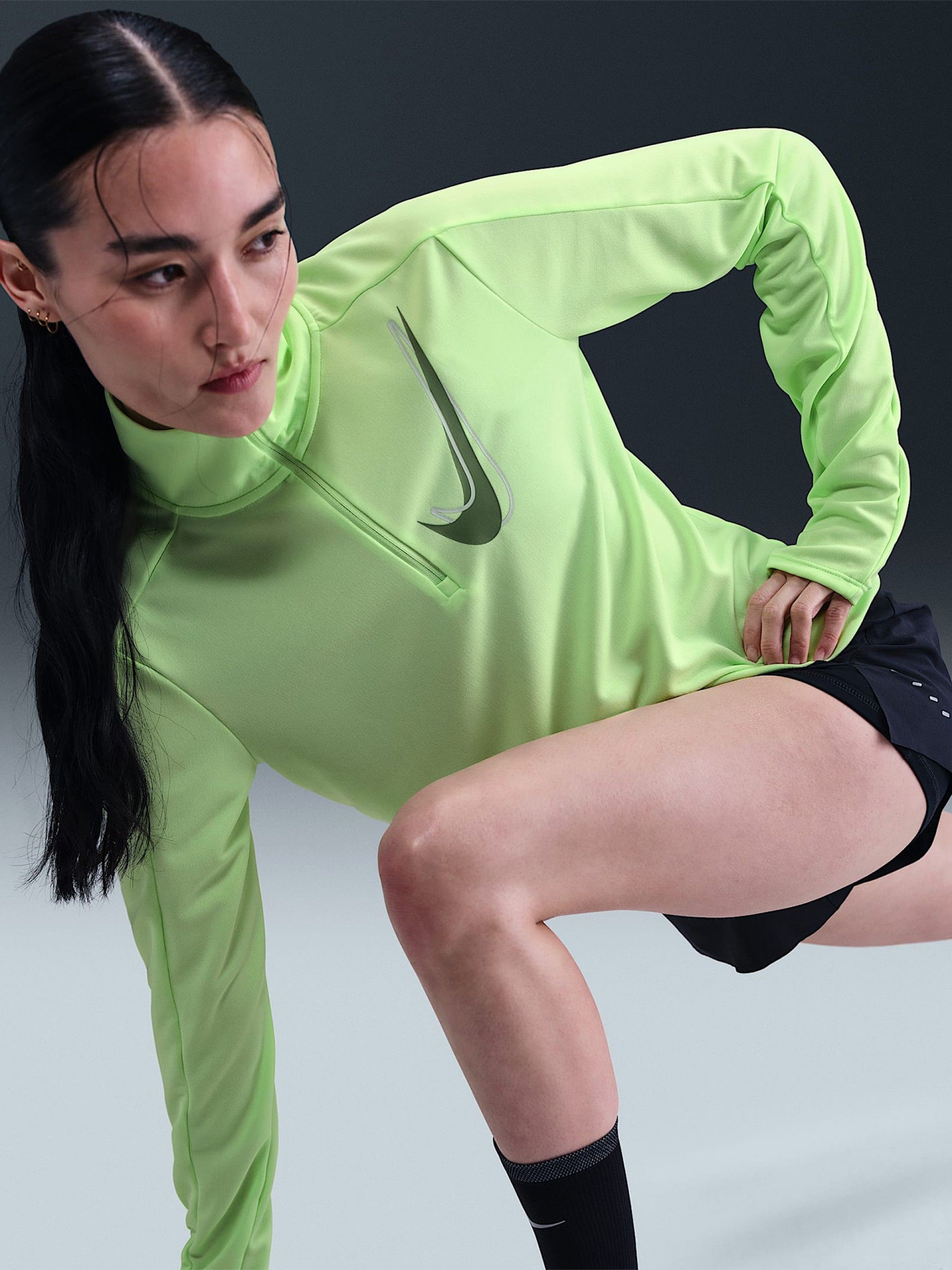 Camisola com Fecho de Running Nike Swoosh Dri-FIT Verde Para Mulher