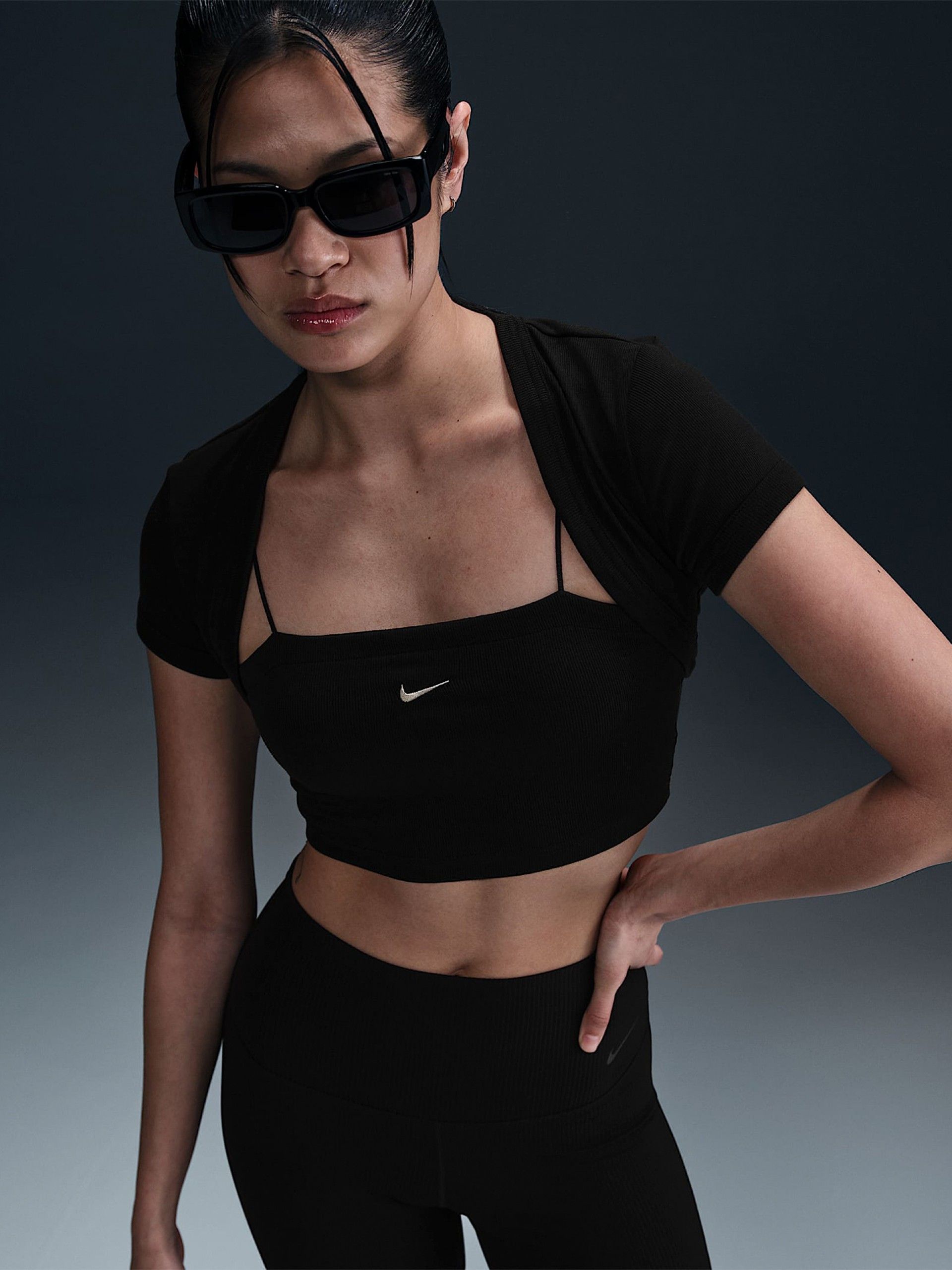 Nike Sportswear Chill Knit Cropped Black 2-in-1 T-shirt For Women
