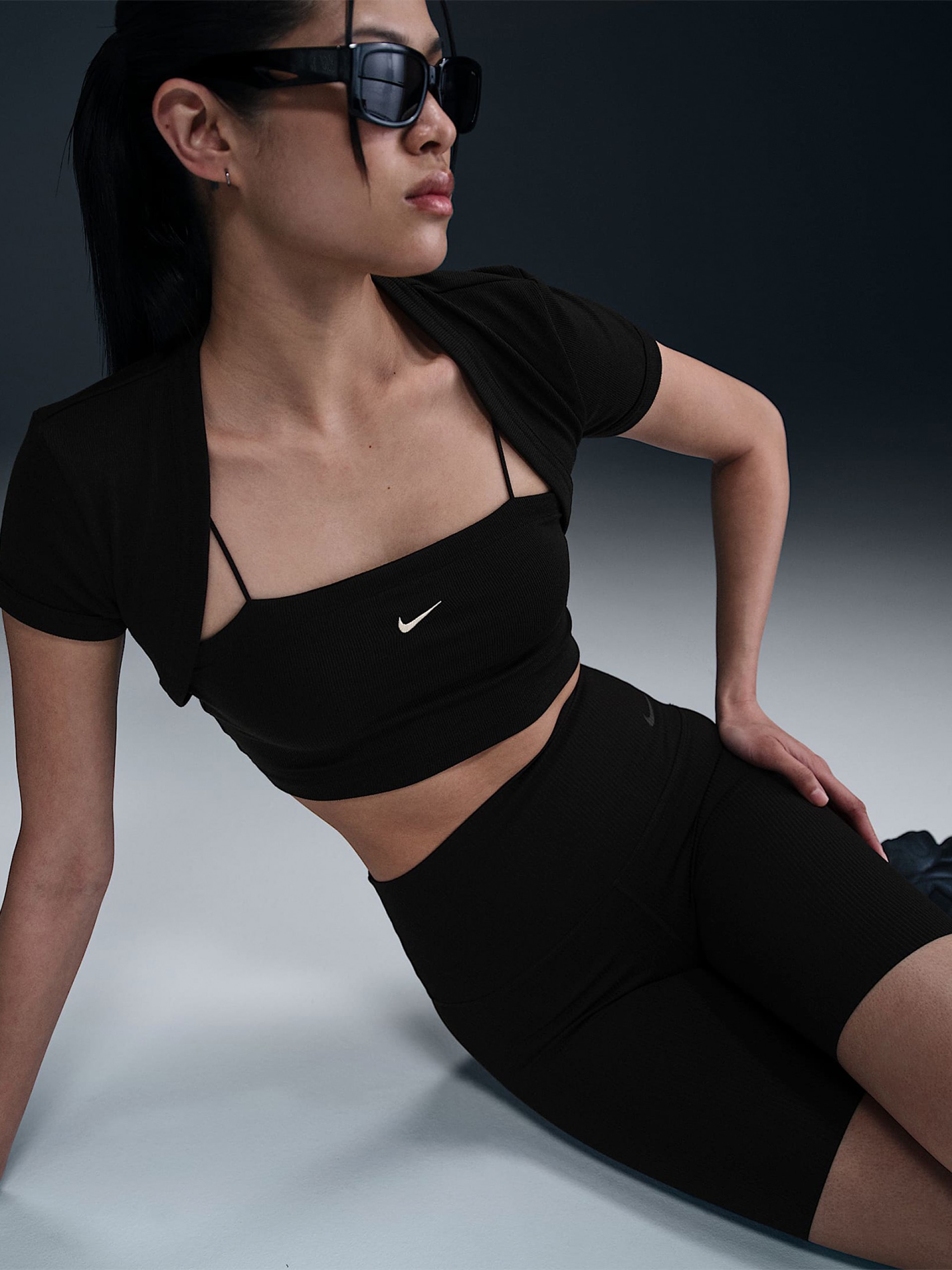 Nike Sportswear Chill Knit Cropped Black 2-in-1 T-shirt For Women