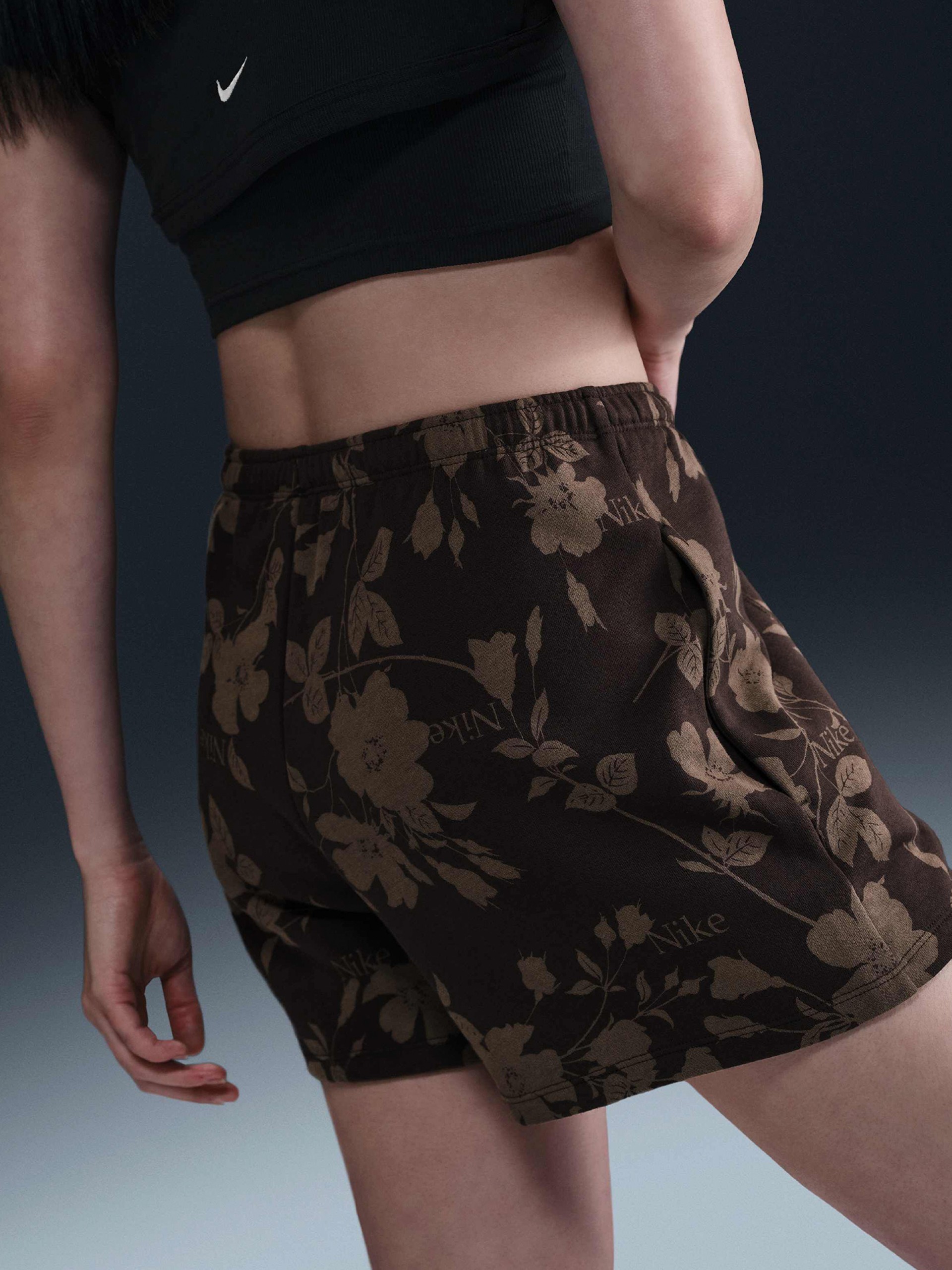 Calções Nike Sportswear Chill Terry Mid-Rise Castanhos Estampados Para Mulher