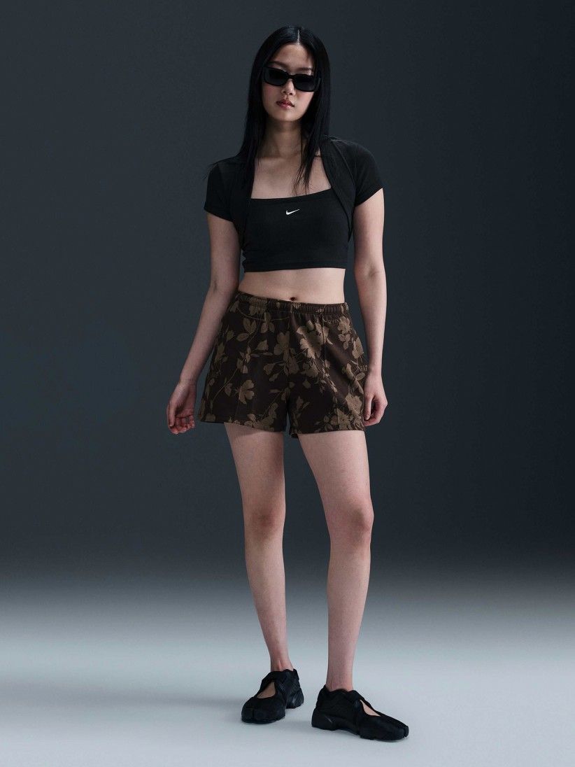 Nike Sportswear Chill Terry Mid-Rise Brown Printed Shorts For Women
