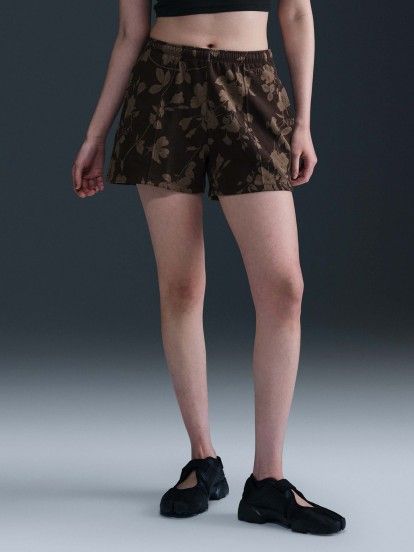 Nike Sportswear Chill Terry Mid-Rise Brown Printed Shorts For Women