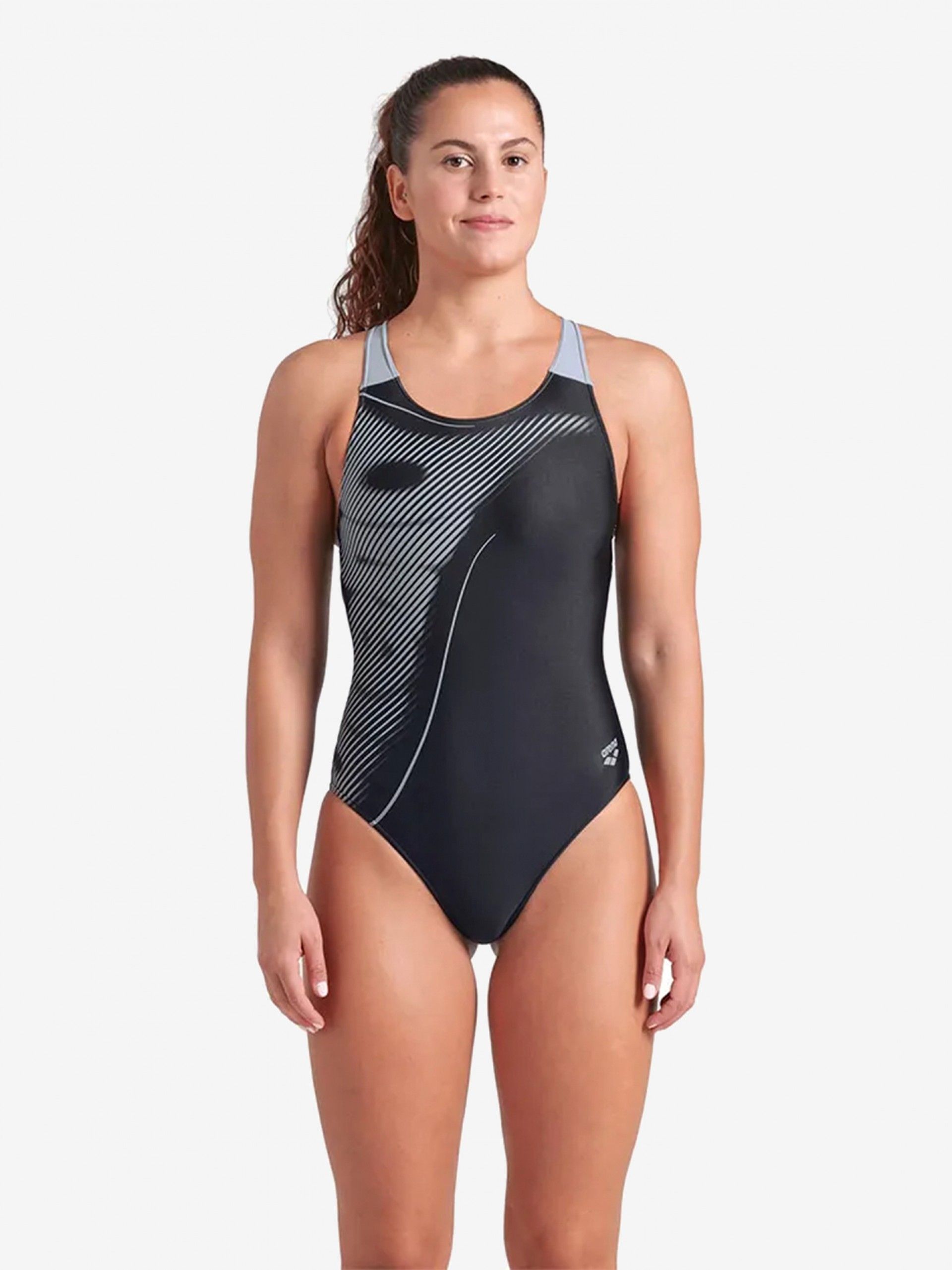 Fato de Banho Arena Bright Glare Costas V Preto e Cinzento