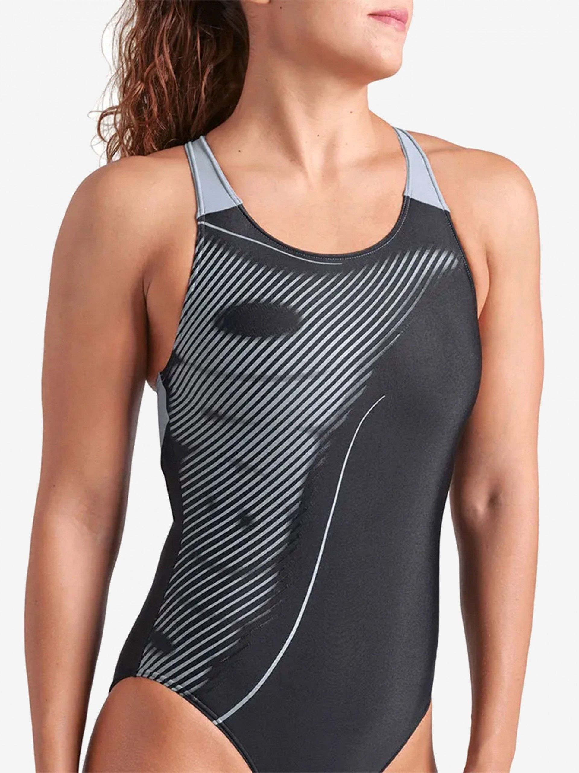 Fato de Banho Arena Bright Glare Costas V Preto e Cinzento