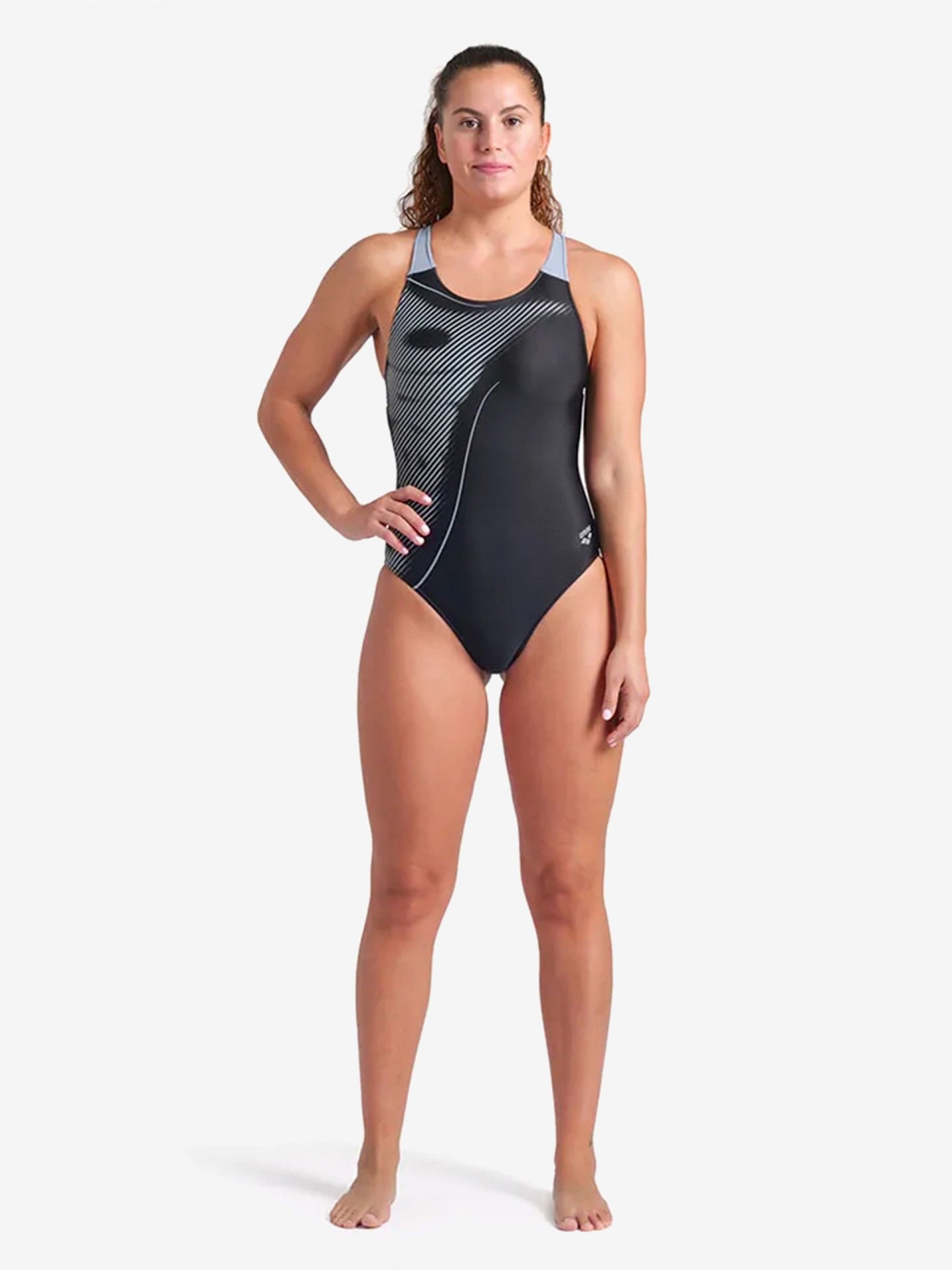 Fato de Banho Arena Bright Glare Costas V Preto e Cinzento