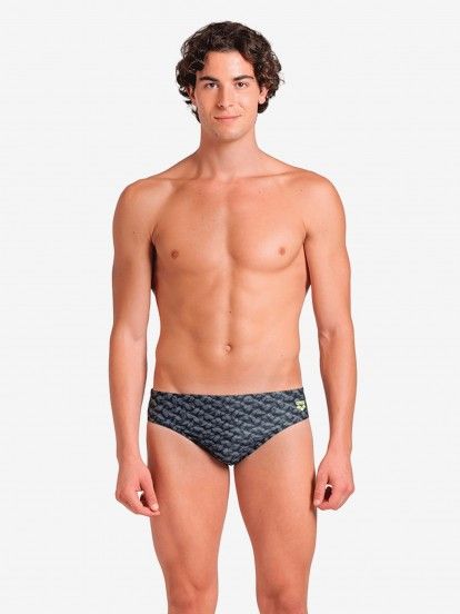 Baador de Natacin Arena Monogram New Brief Negro y Gris