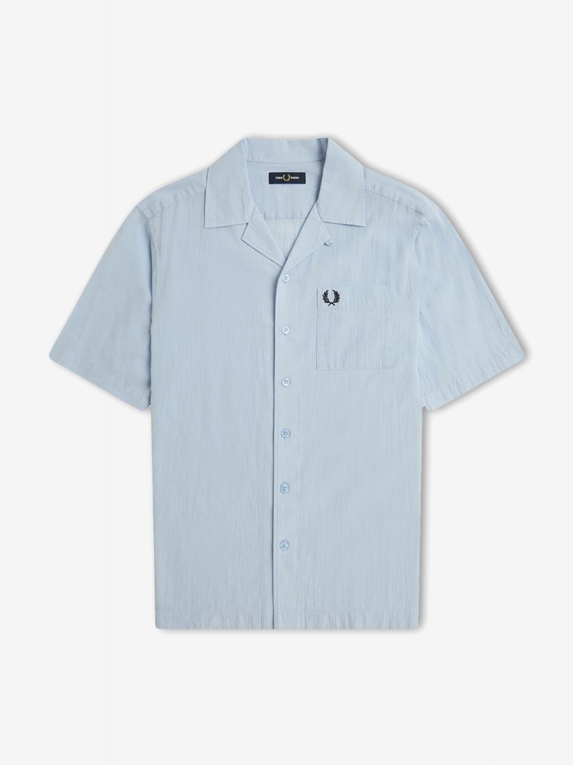 Camisa Fred Perry Lightweight Texture Revere Collar Azul Claro