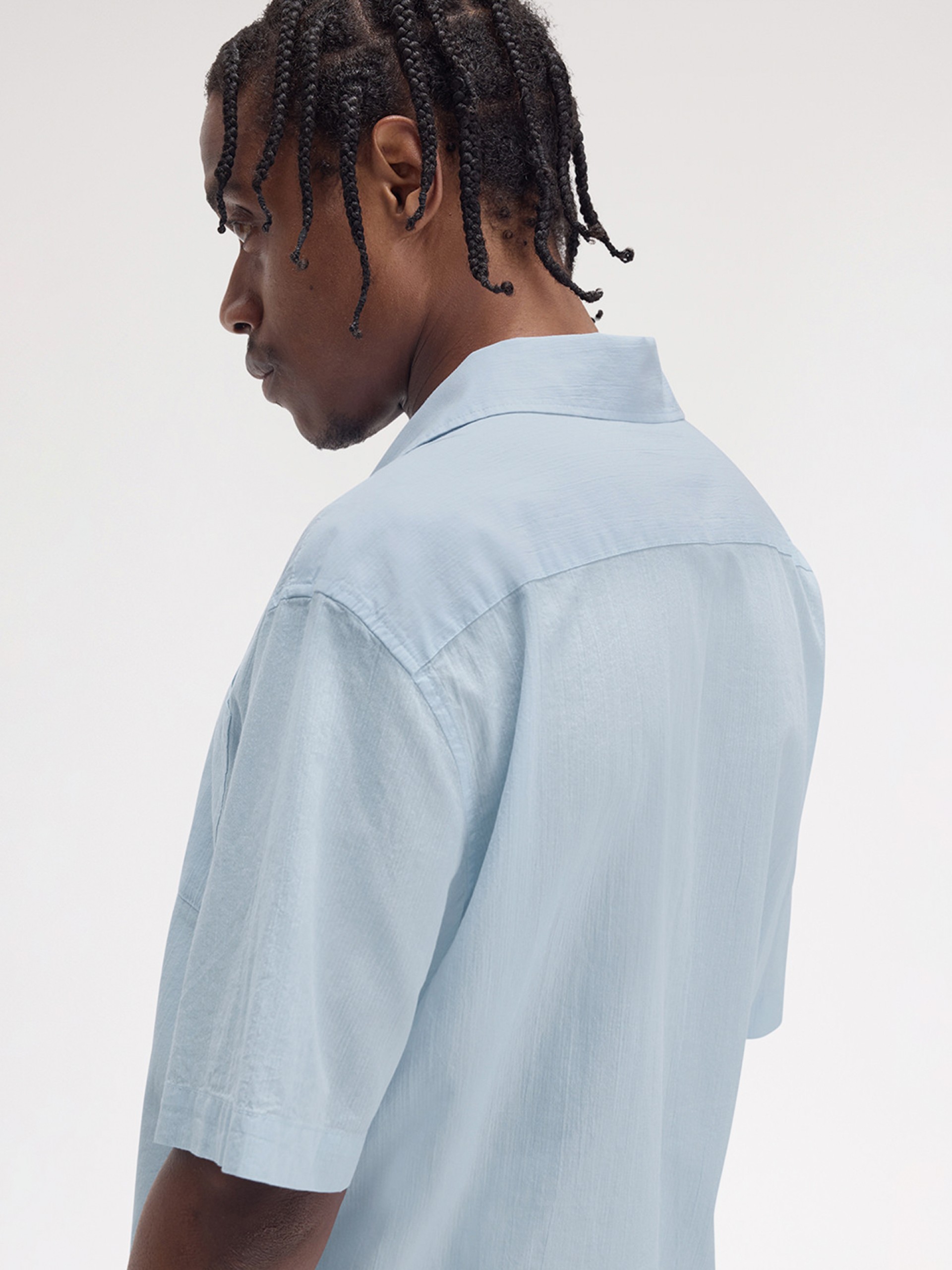 Fred Perry Lightweight Texture Revere Collar Light Blue Shirt