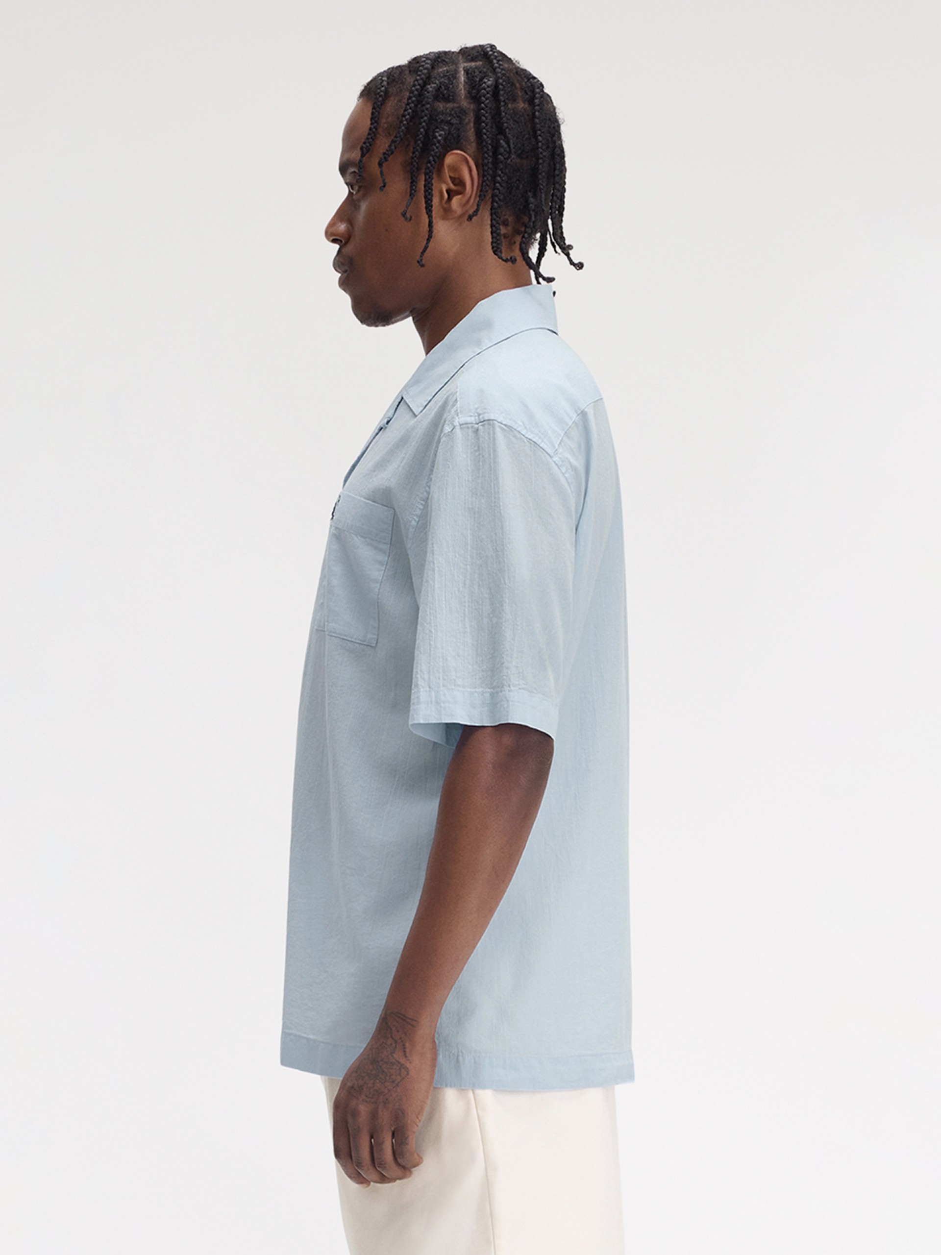 Camisa Fred Perry Lightweight Texture Revere Collar Azul Claro