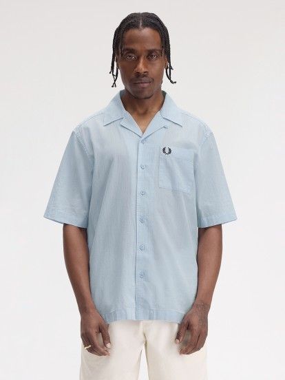 Fred Perry Lightweight Texture Revere Collar Light Blue Shirt
