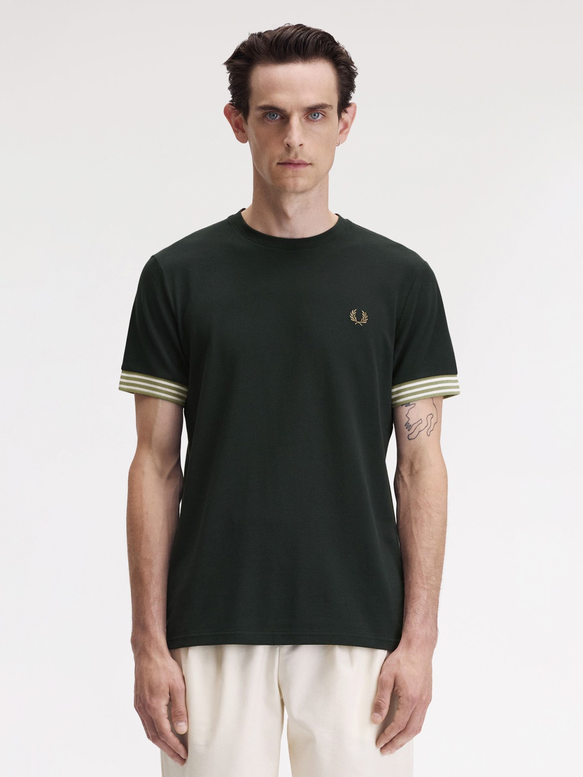 Fred Perry Striped Cuff Green T-shirt