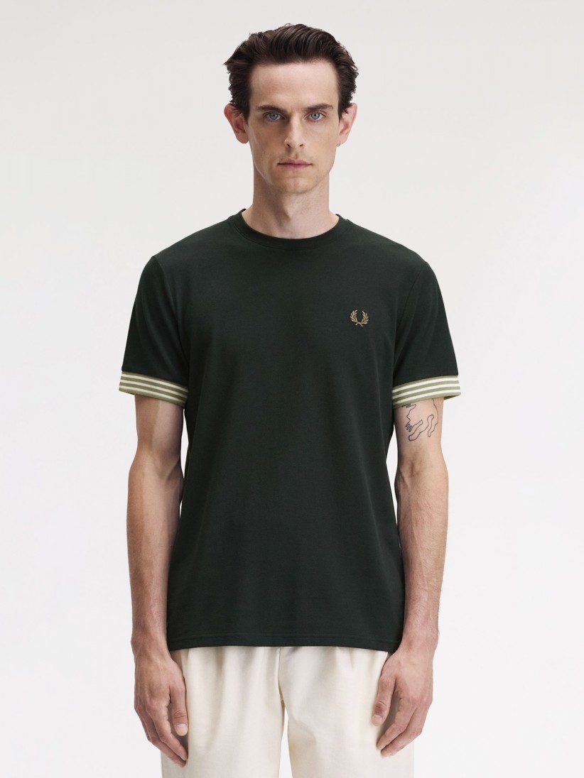 Camiseta Fred Perry Striped Cuff Verde
