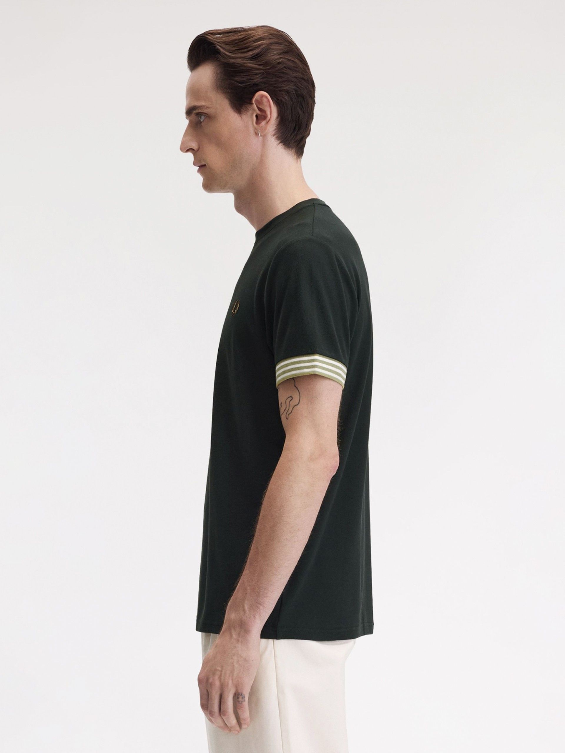 Fred Perry Striped Cuff Green T-shirt