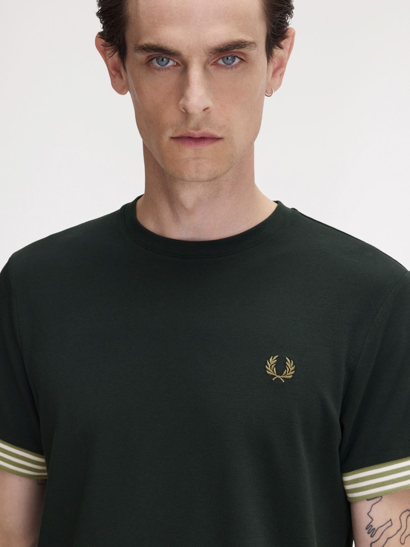 Camiseta Fred Perry Striped Cuff Verde