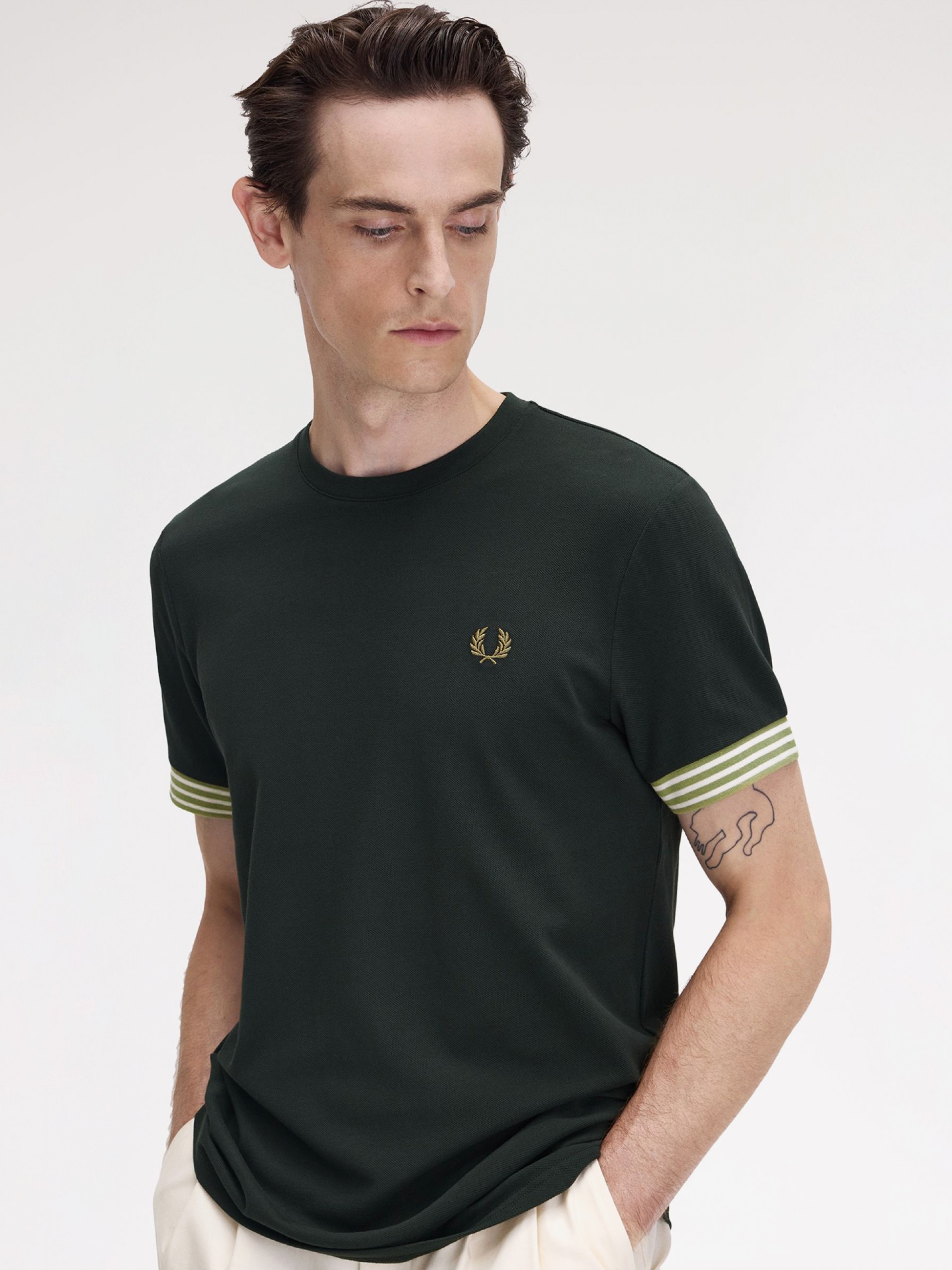 Fred Perry Striped Cuff Green T-shirt