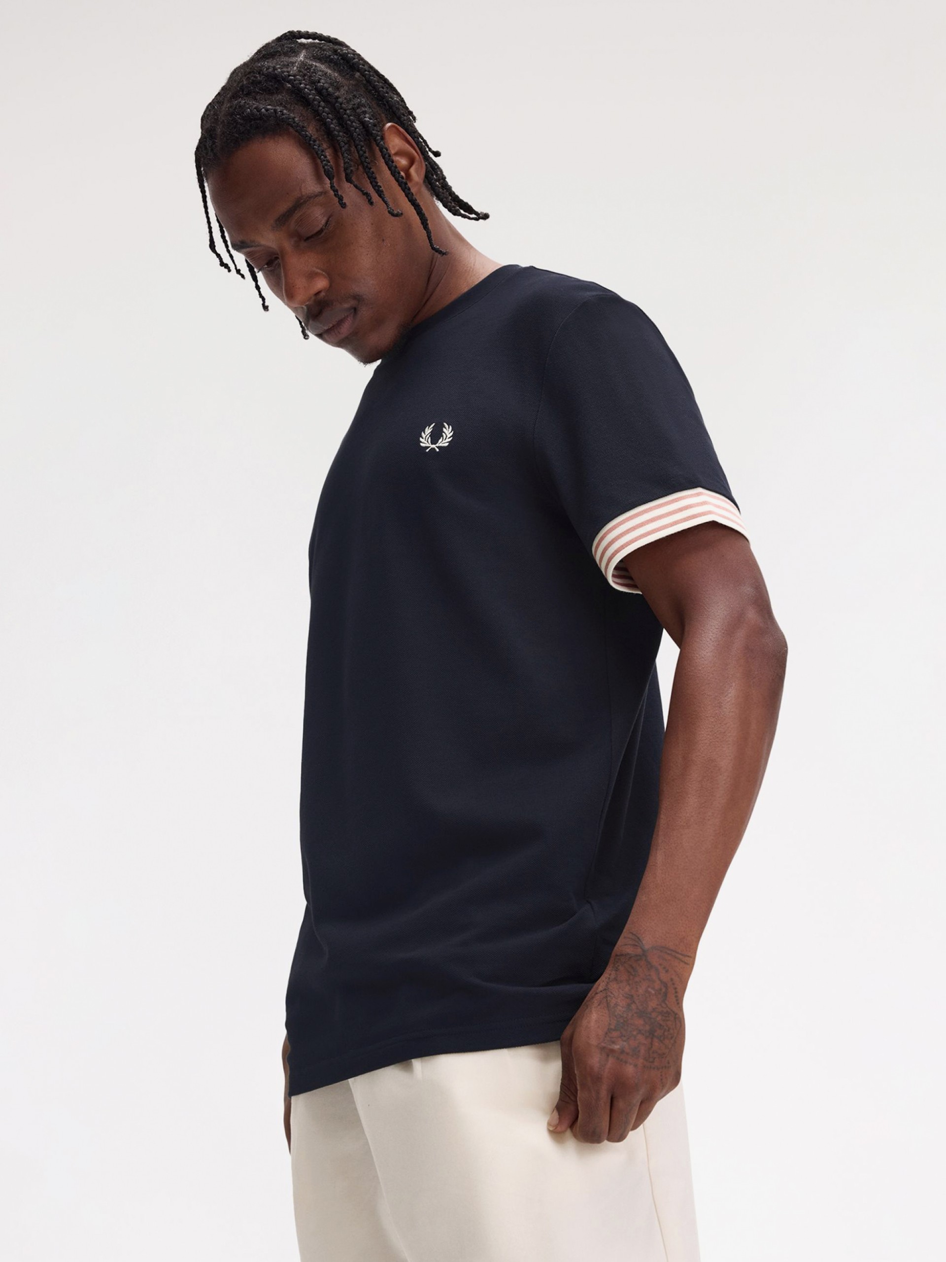 Fred Perry Striped Cuff Blue T-shirt